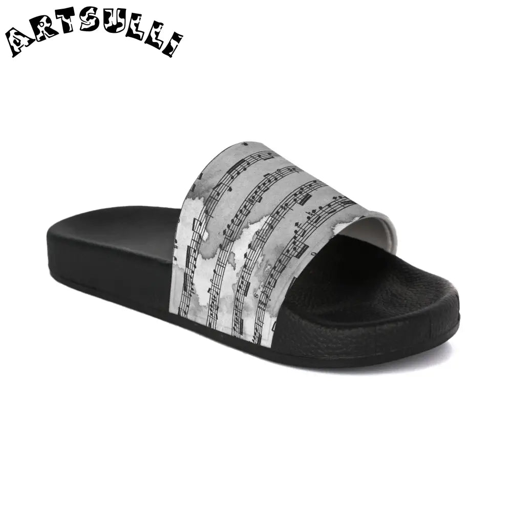 Black Musical Note Slide Sandals, Artsulli - Art is Long, Life is Short, Shoes, Color, Black sole, Size, US 5, , , 26575926069216316735
