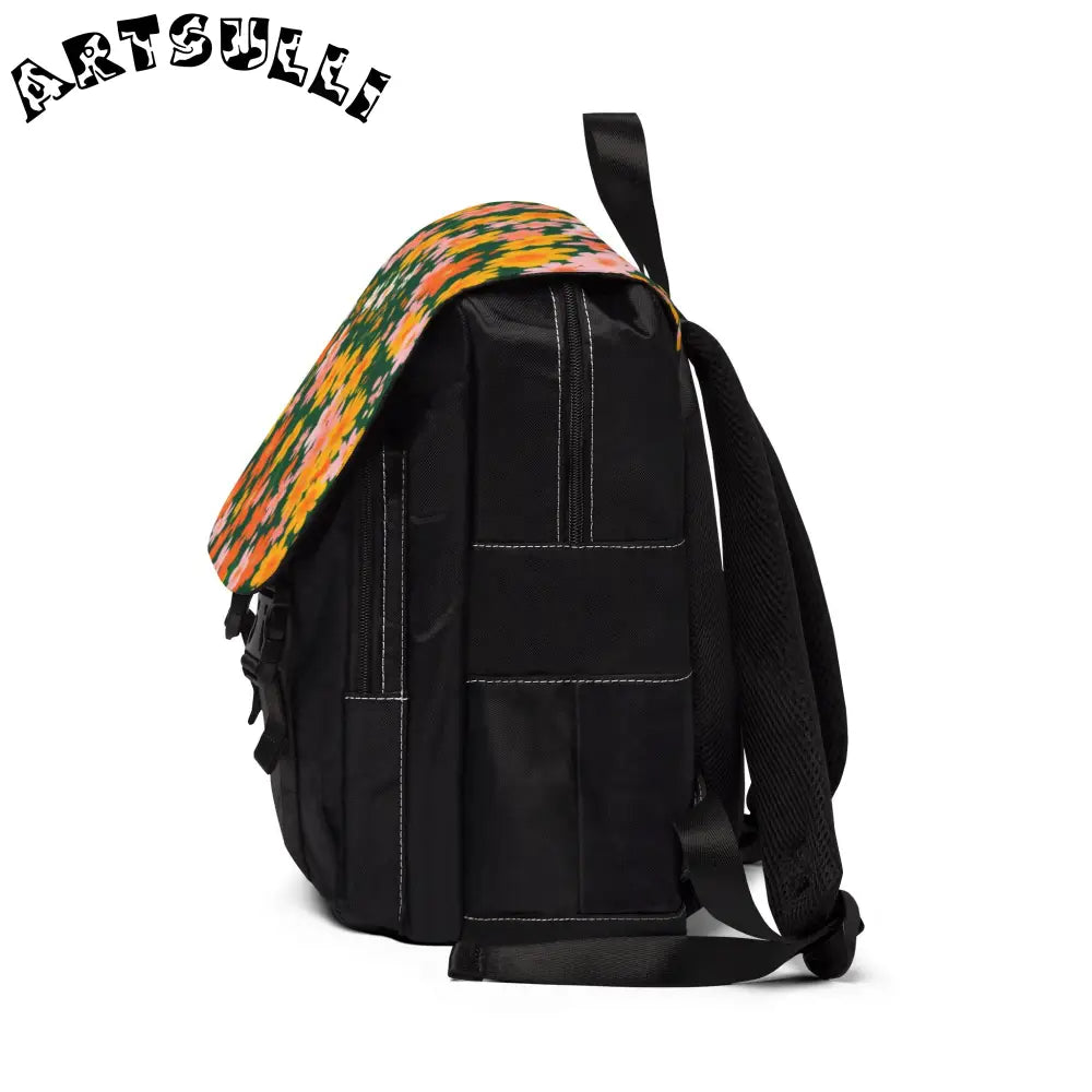 Black Oxford Backpack with Floral Flap, Artsulli - Art is Long, Life is Short, Bags, , , , , , , 