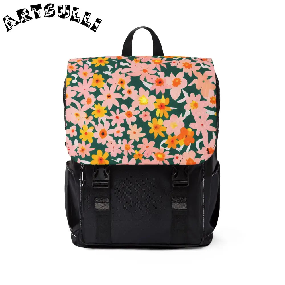 JAKKOUTTHEBXX Black Oxford Backpack with Floral Flap 2025