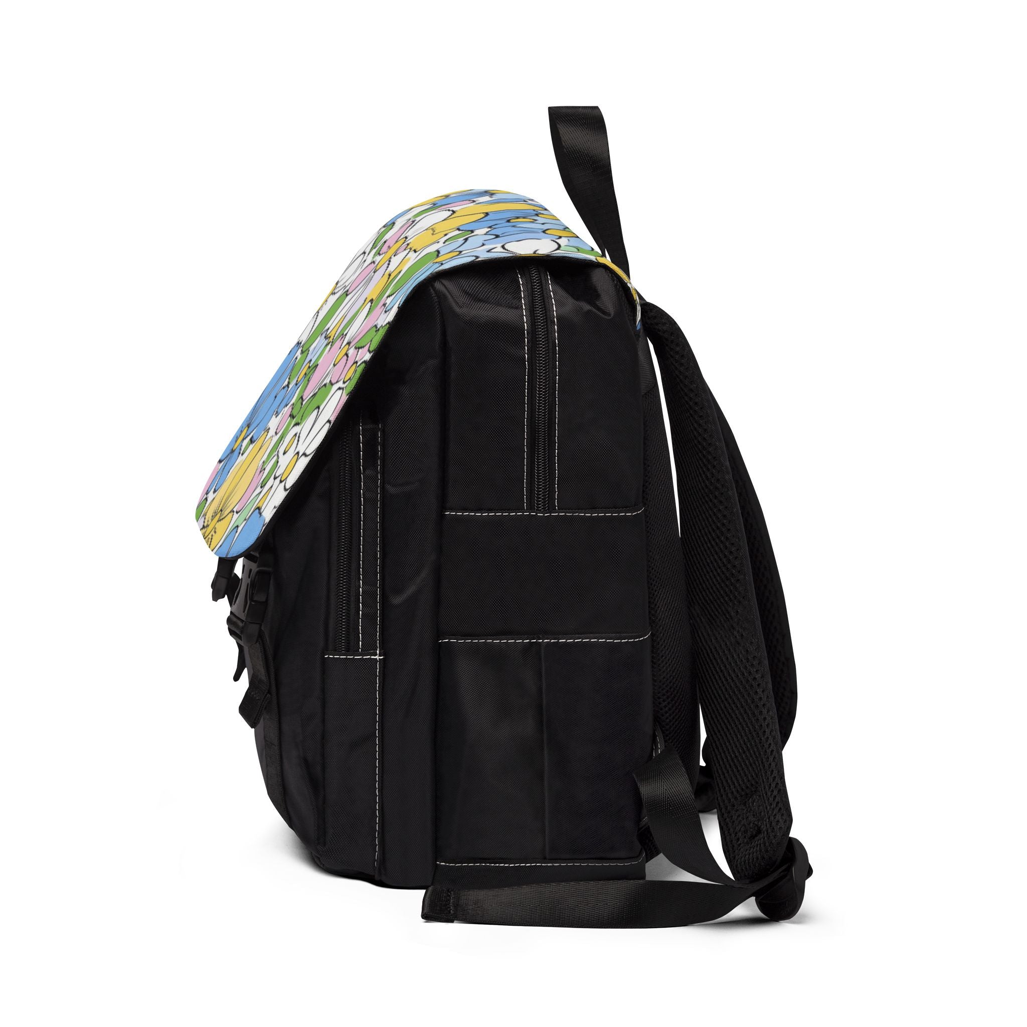 Black Oxford Backpack with Floral Flap, Artsulli - Art is Long, Life is Short, Bags, , , , , , , 