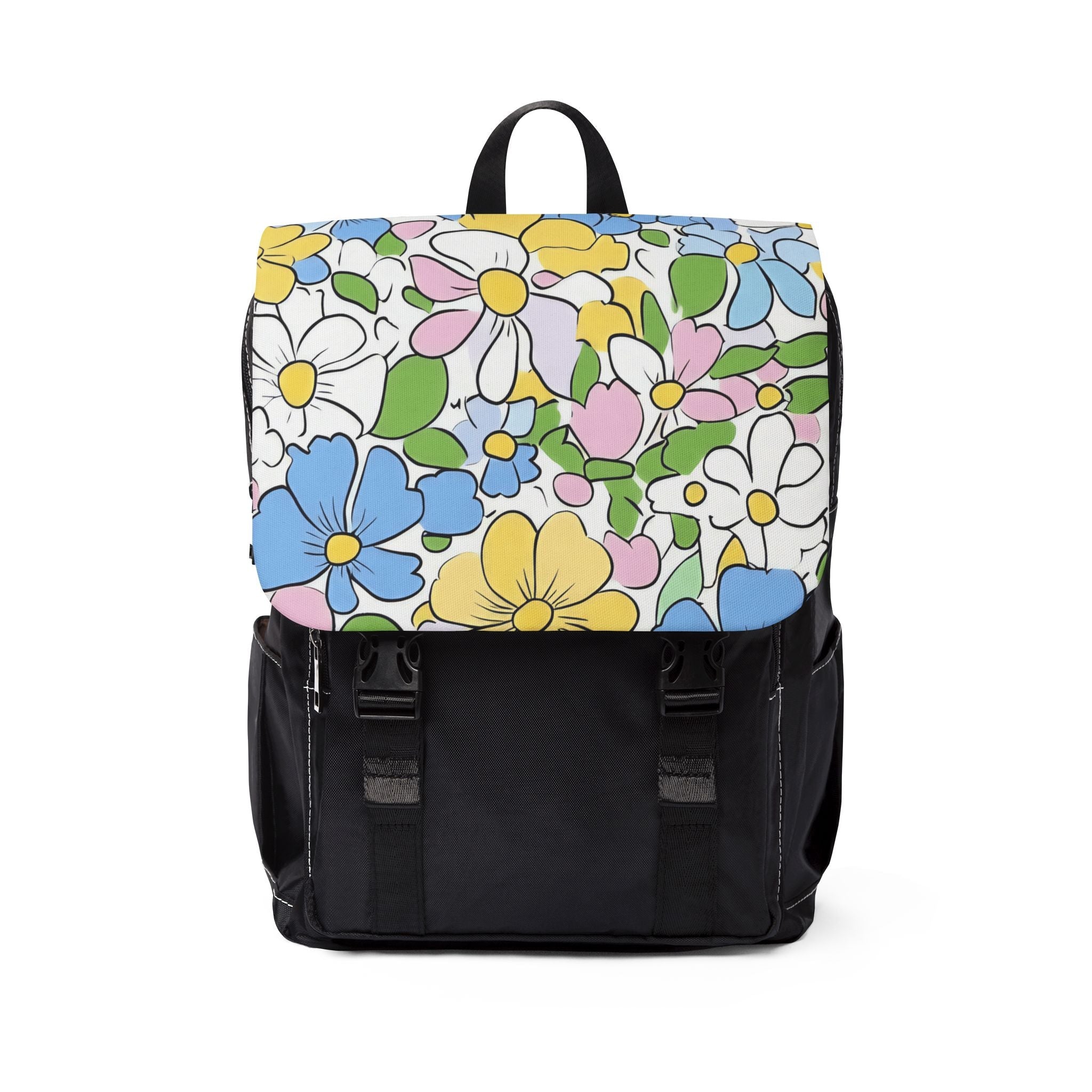 Printify Black Oxford Backpack with Floral Flap 2025