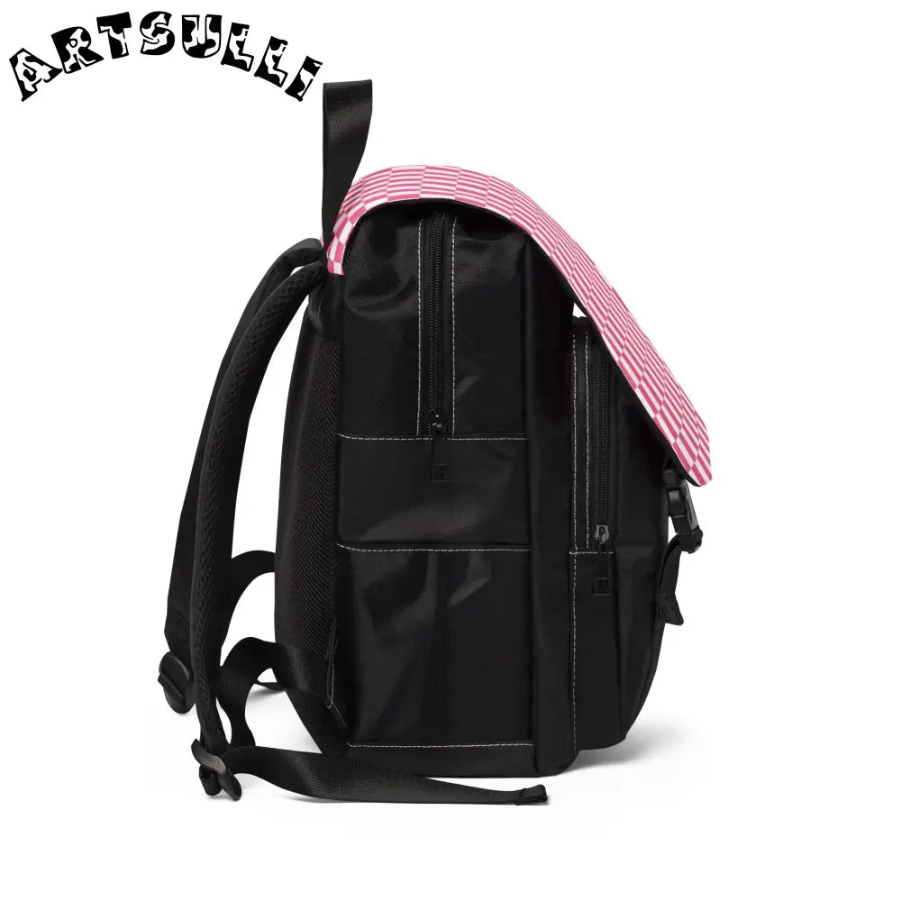 Black Oxford Canvas Backpack with Checkered Flap, Artsulli - Art is Long, Life is Short, Bags, , , , , , , 