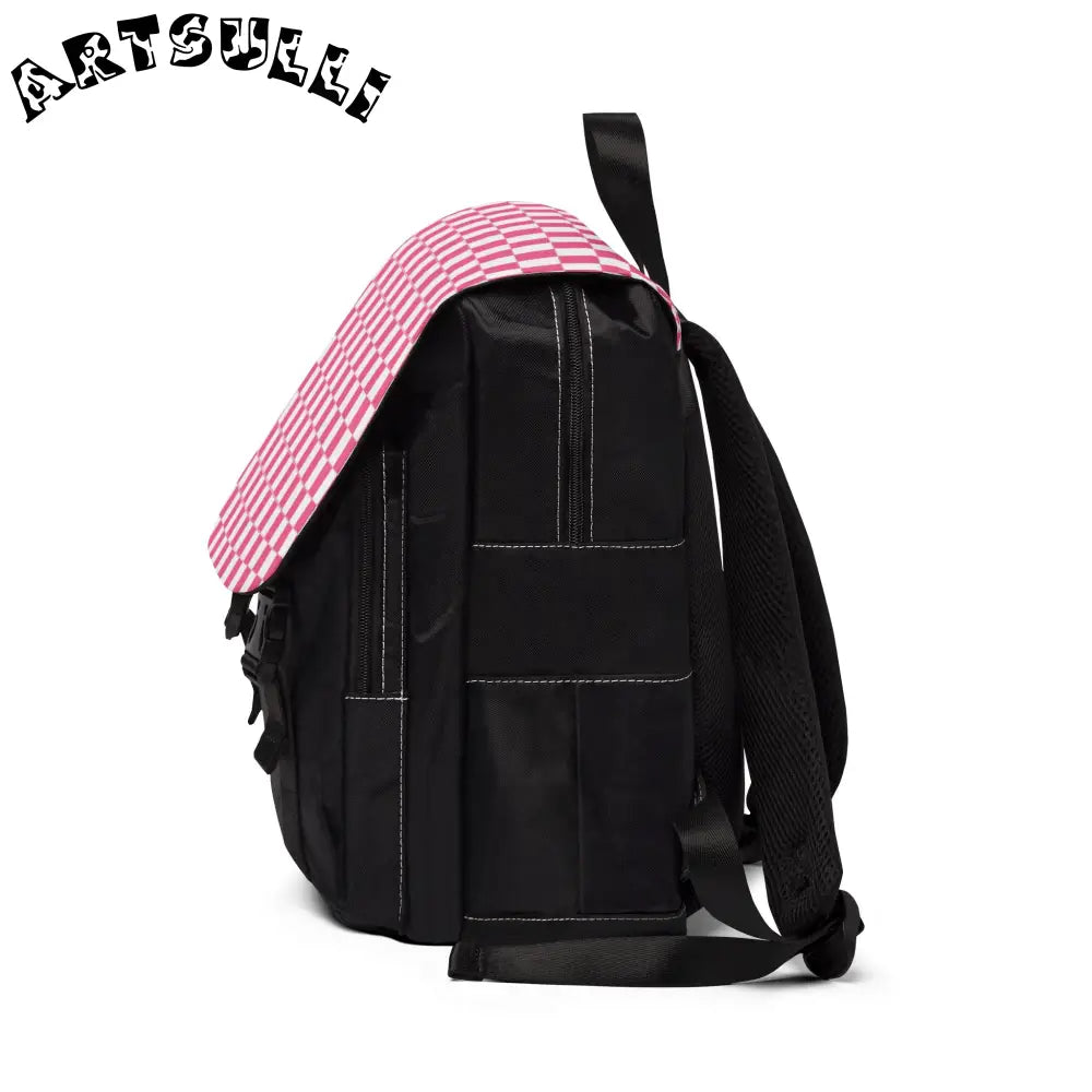 Black Oxford Canvas Backpack with Checkered Flap, Artsulli - Art is Long, Life is Short, Bags, , , , , , , 