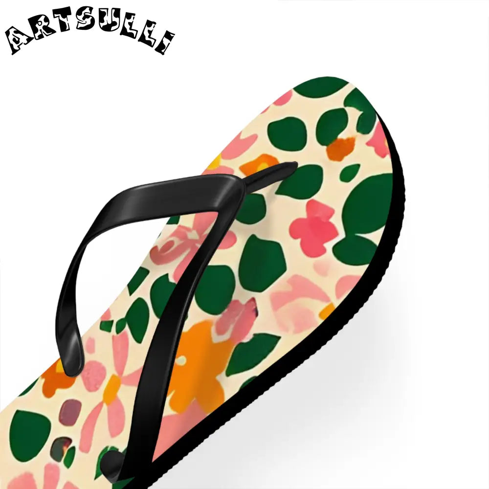 Black Strap Floral Flip Flops, Artsulli - Art is Long, Life is Short, Shoes, , , , , , , 