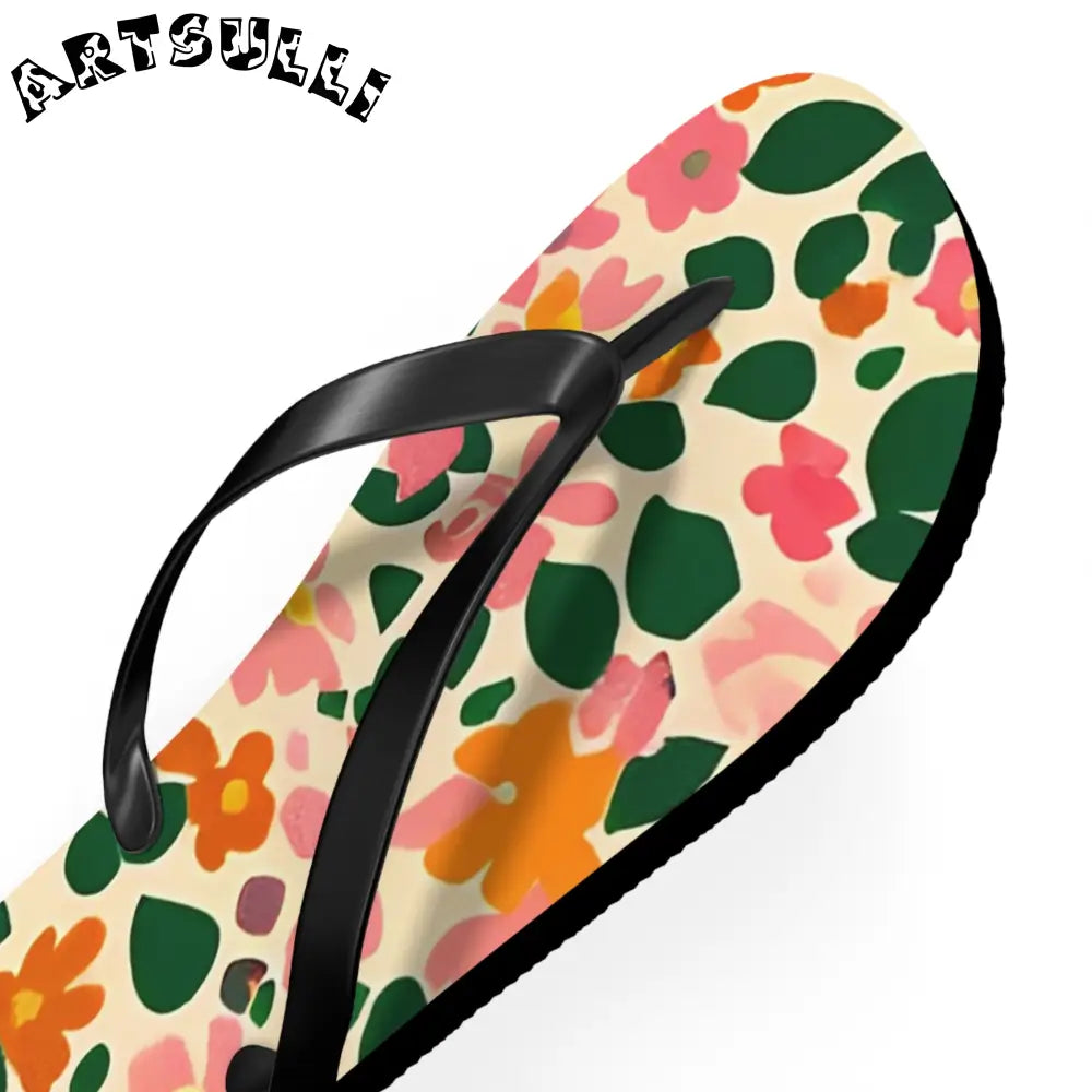 Black Strap Floral Flip Flops, Artsulli - Art is Long, Life is Short, Shoes, , , , , , , 
