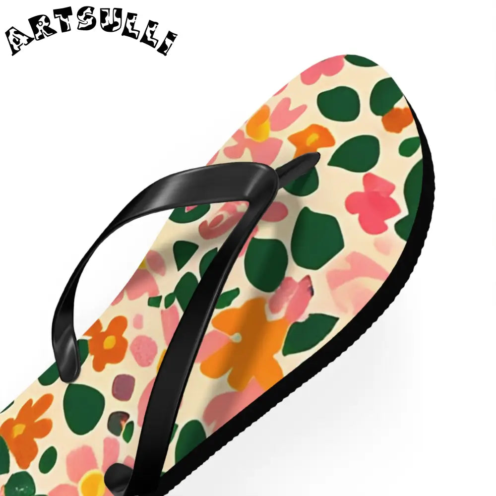 Black Strap Floral Flip Flops, Artsulli - Art is Long, Life is Short, Shoes, , , , , , , 