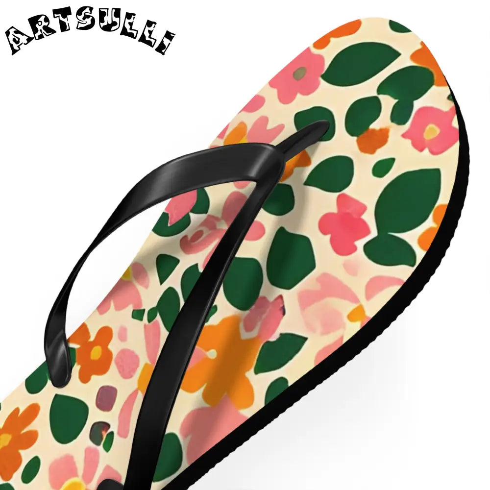 Black Strap Floral Flip Flops, Artsulli - Art is Long, Life is Short, Shoes, , , , , , , 