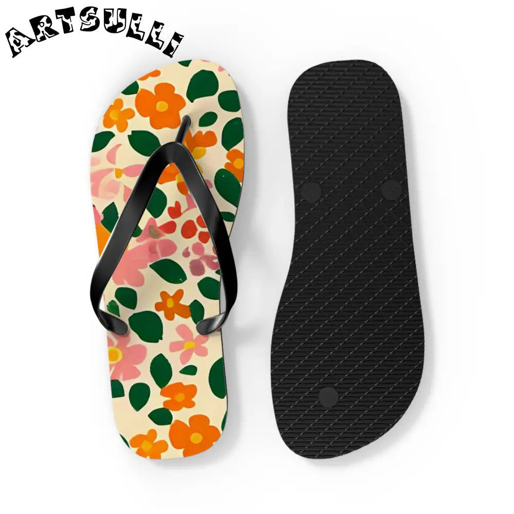 Black Strap Floral Flip Flops, Artsulli - Art is Long, Life is Short, Shoes, , , , , , , 
