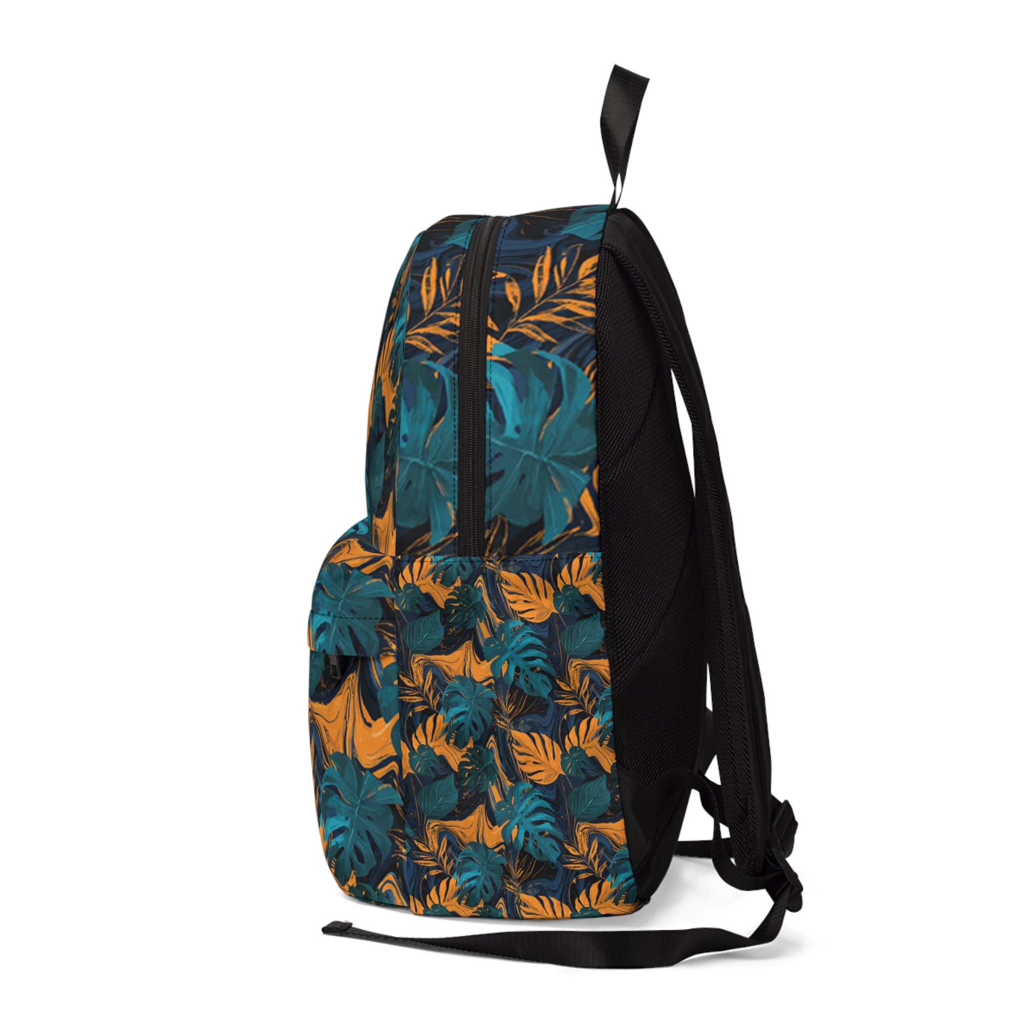 Printify Black Tropical Leaf Print Backpack 2025