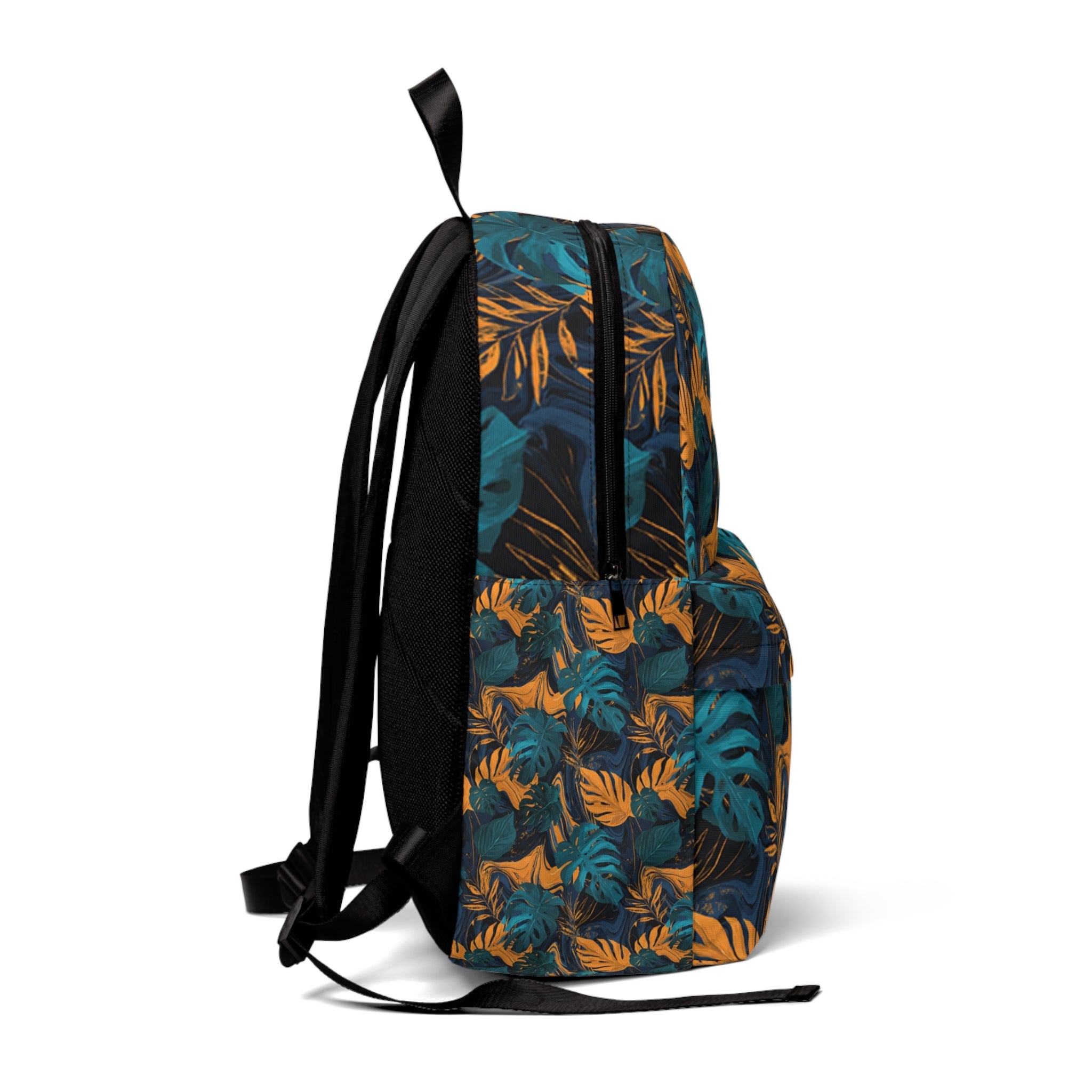 Printify Black Tropical Leaf Print Backpack 2025