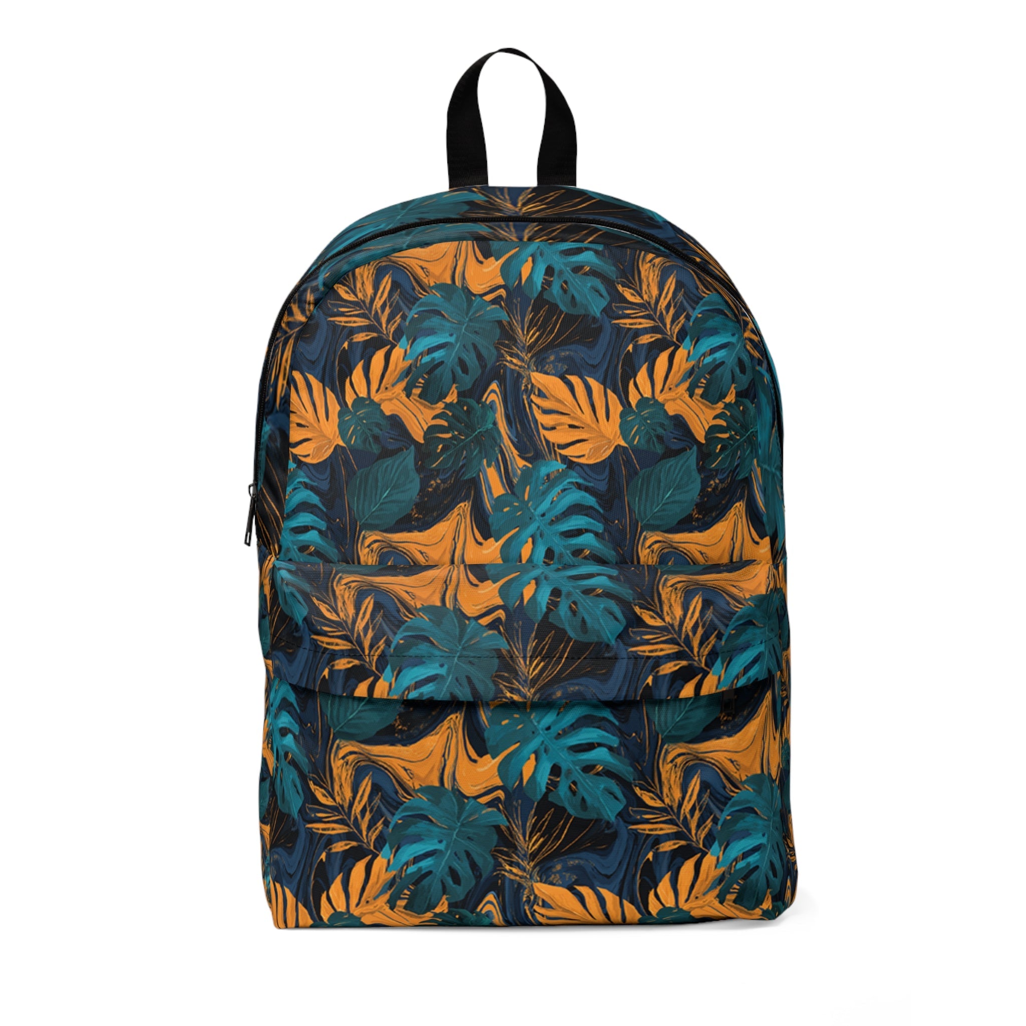 Printify Black Tropical Leaf Print Backpack 2025
