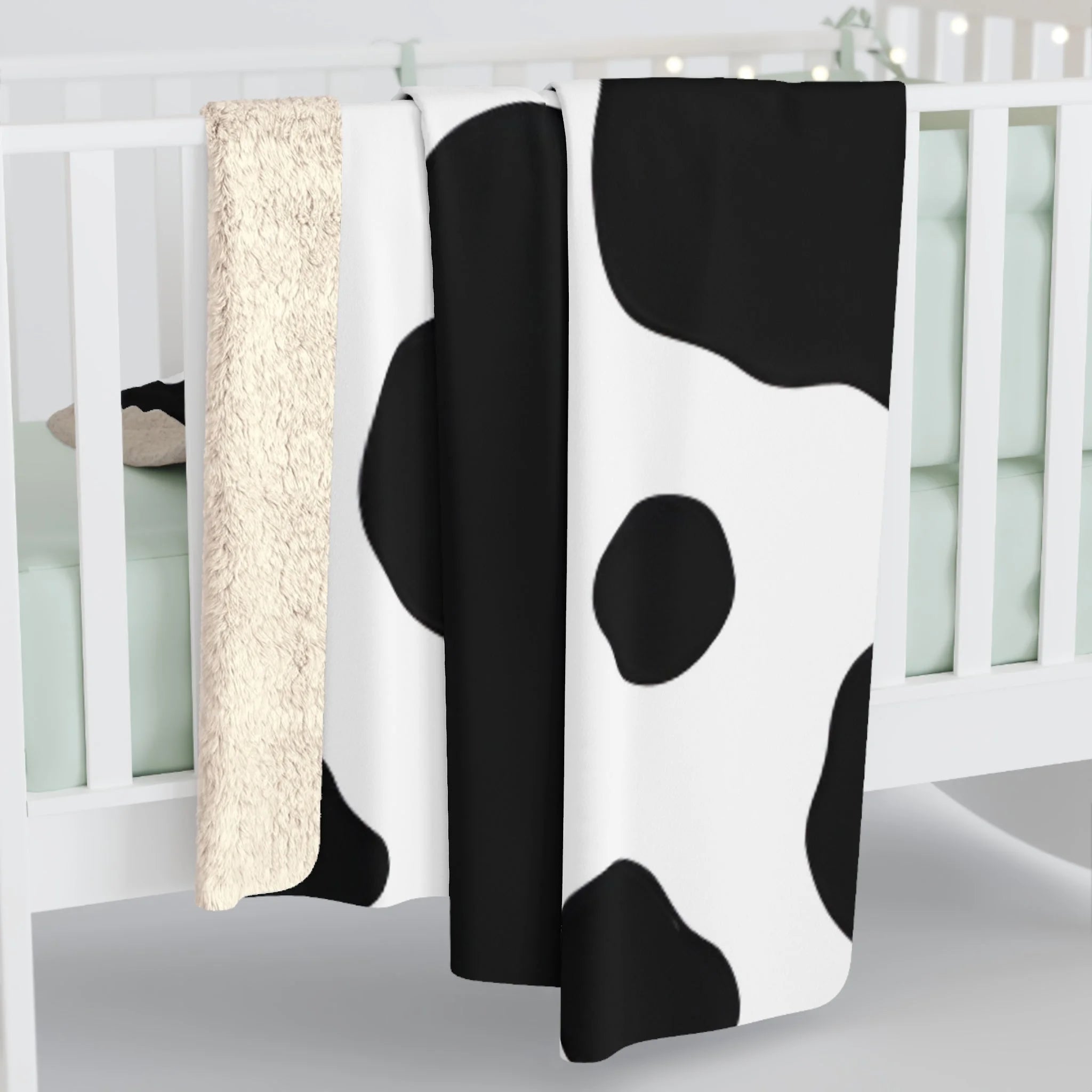 Black White Cow Print Cozy Fleece Blanket, Artsulli - Art is Long, Life is Short, Home Decor, , , , , , , 