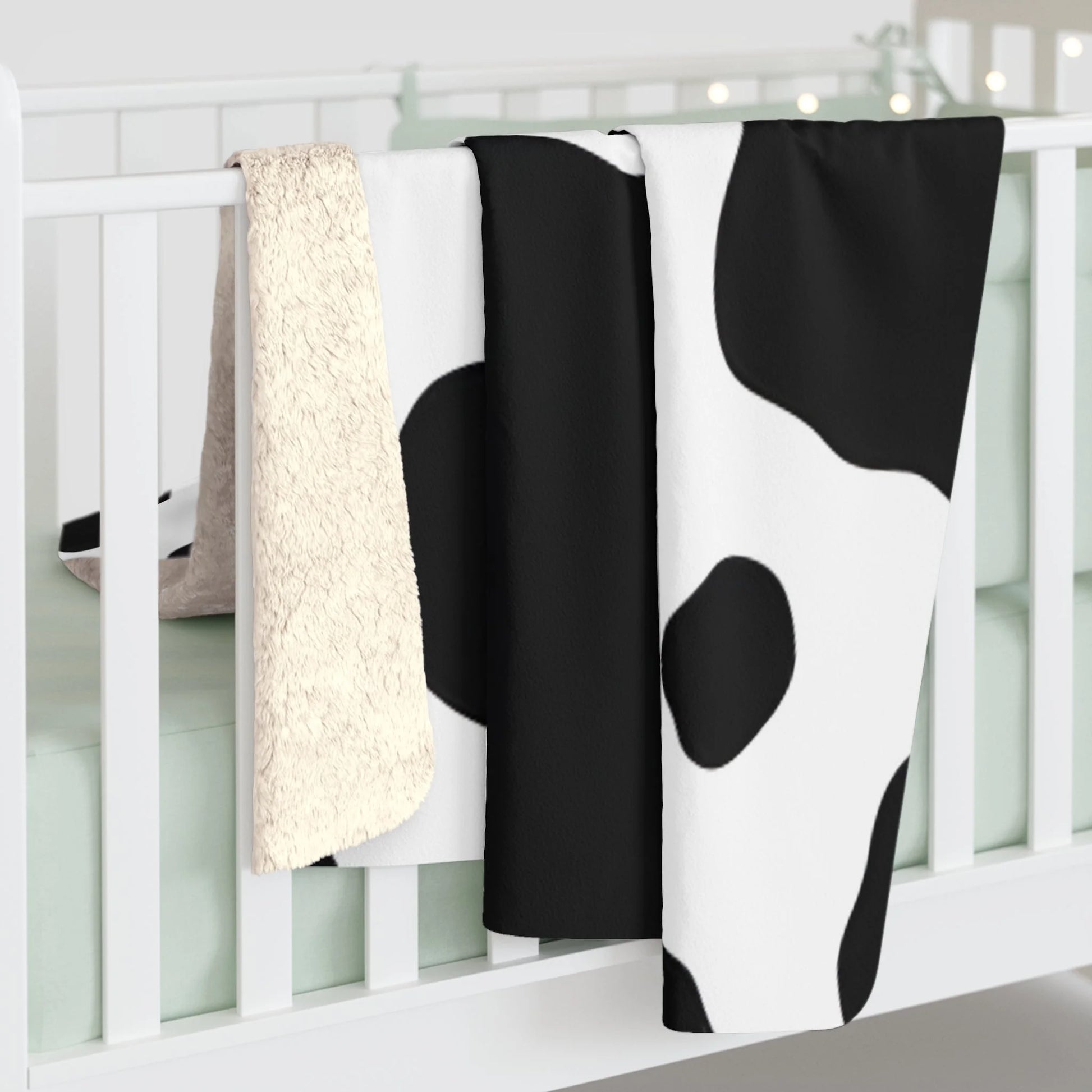 Black White Cow Print Cozy Fleece Blanket, Artsulli - Art is Long, Life is Short, Home Decor, , , , , , , 