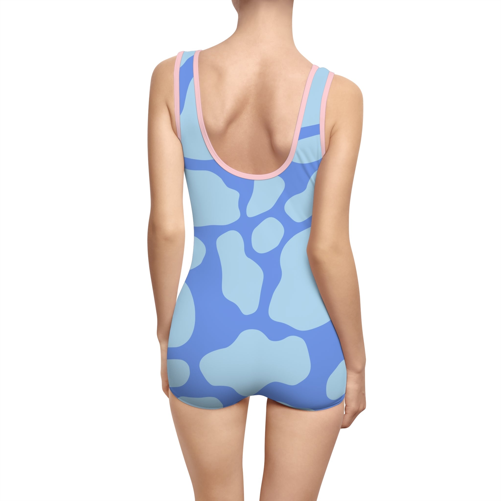 Blue Abstract One Piece Swimsuit with Shorts, Artsulli - Art is Long, Life is Short, All Over Prints, , , , , , , 
