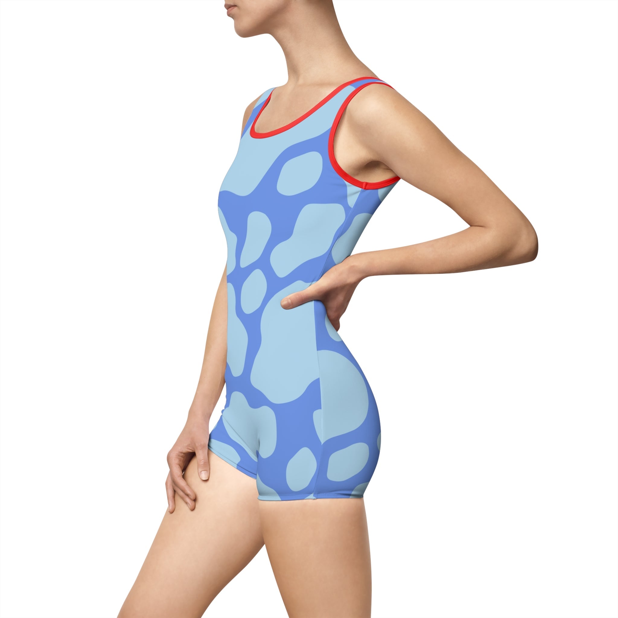 Blue Abstract One Piece Swimsuit with Shorts, Artsulli - Art is Long, Life is Short, All Over Prints, , , , , , , 