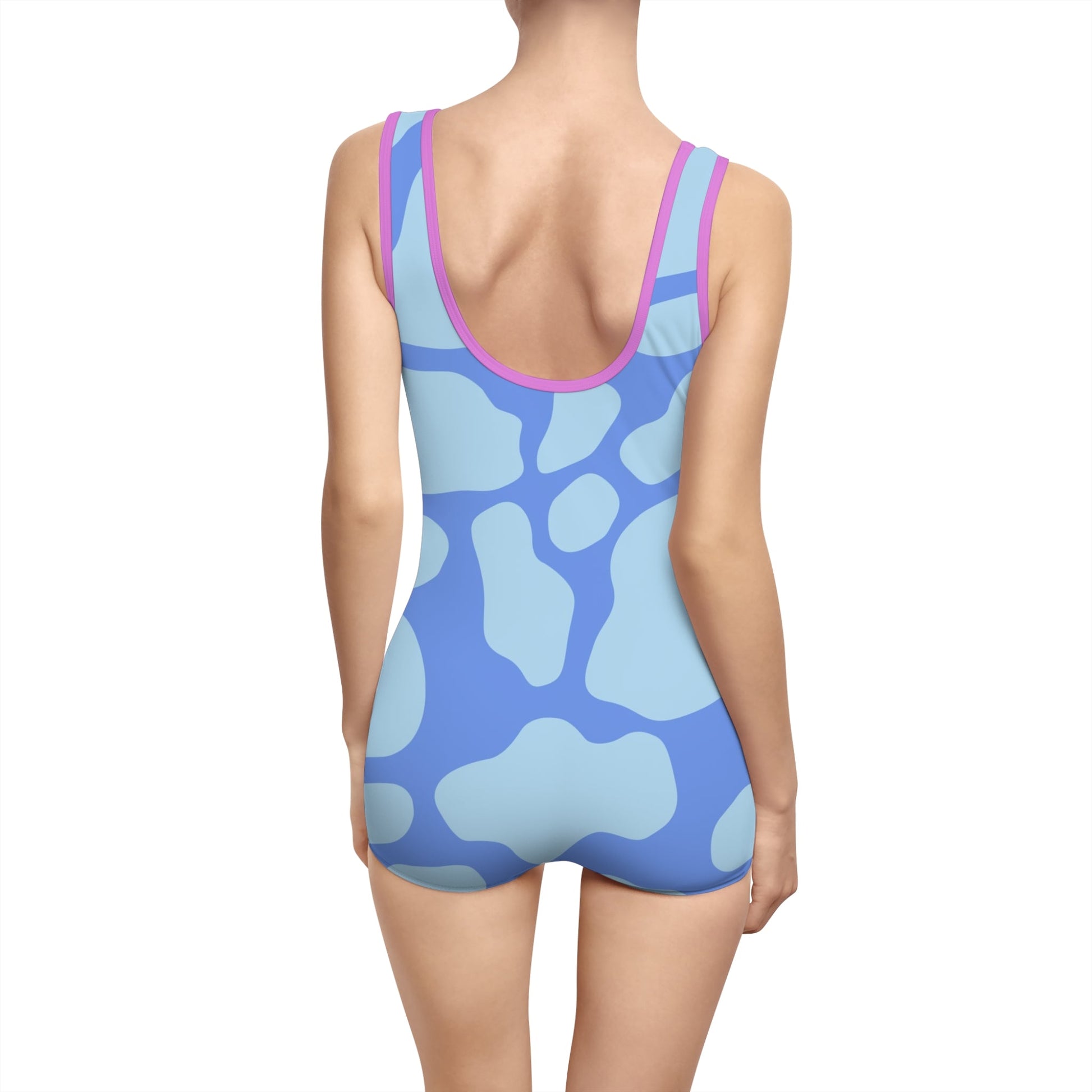 Blue Abstract One Piece Swimsuit with Shorts, Artsulli - Art is Long, Life is Short, All Over Prints, , , , , , , 
