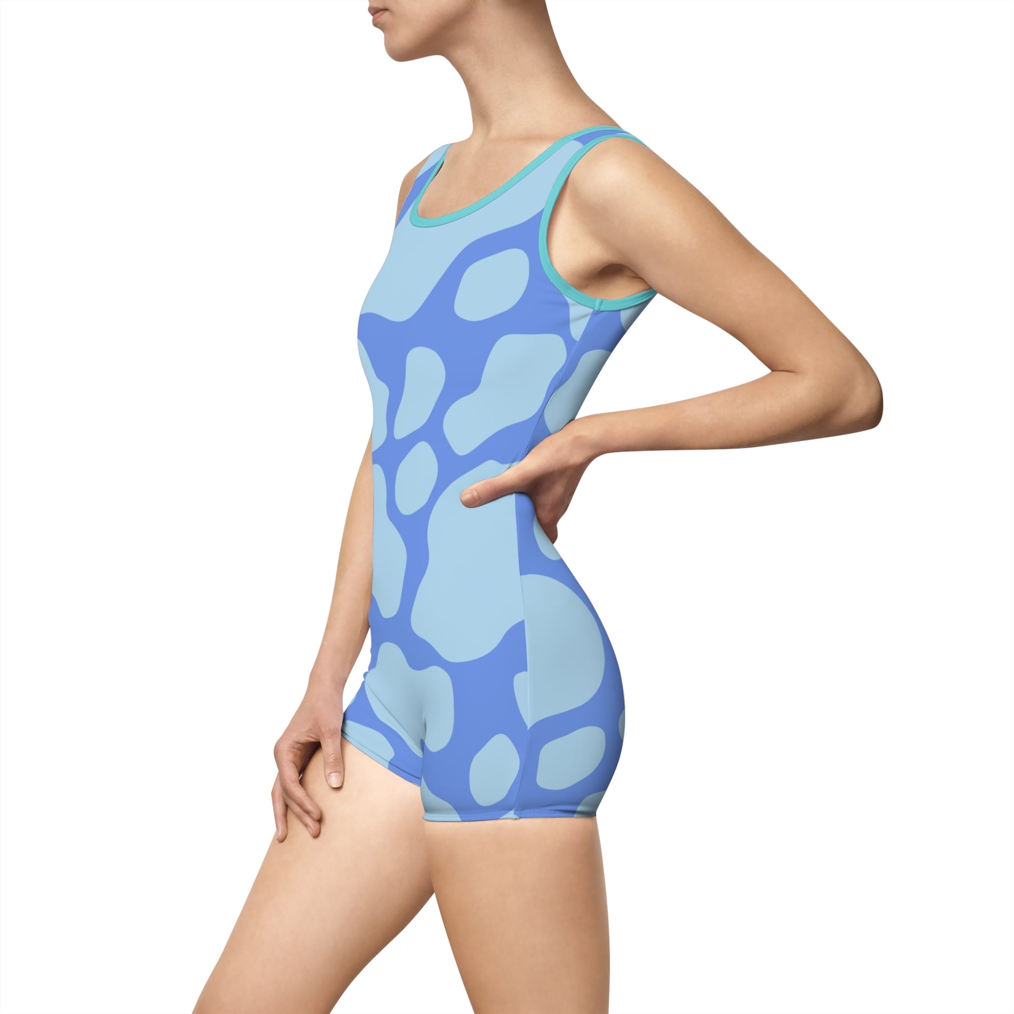 Blue Abstract One Piece Swimsuit with Shorts, Artsulli - Art is Long, Life is Short, All Over Prints, , , , , , , 