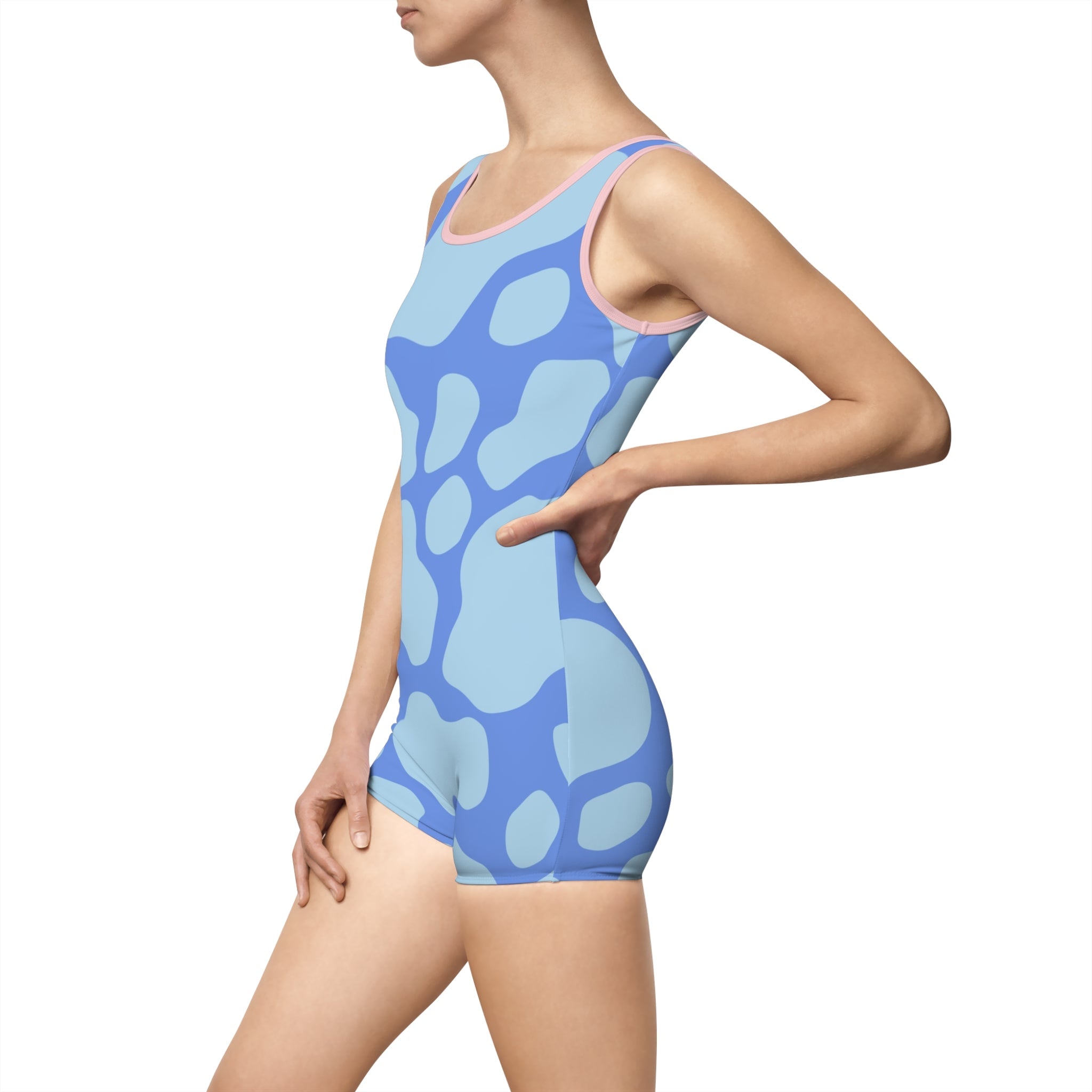 Blue Abstract One Piece Swimsuit with Shorts, Artsulli - Art is Long, Life is Short, All Over Prints, , , , , , , 