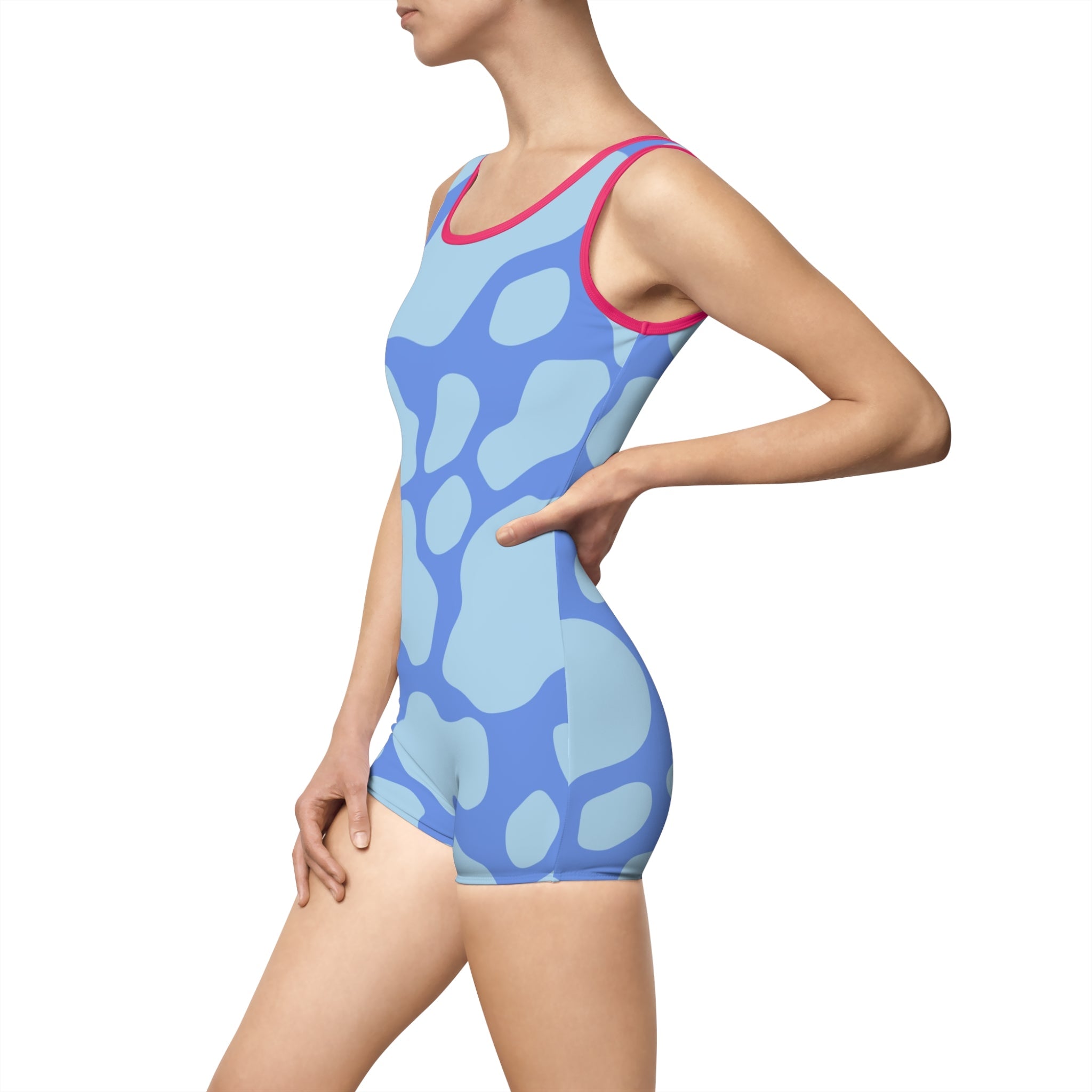 Blue Abstract One Piece Swimsuit with Shorts, Artsulli - Art is Long, Life is Short, All Over Prints, , , , , , , 