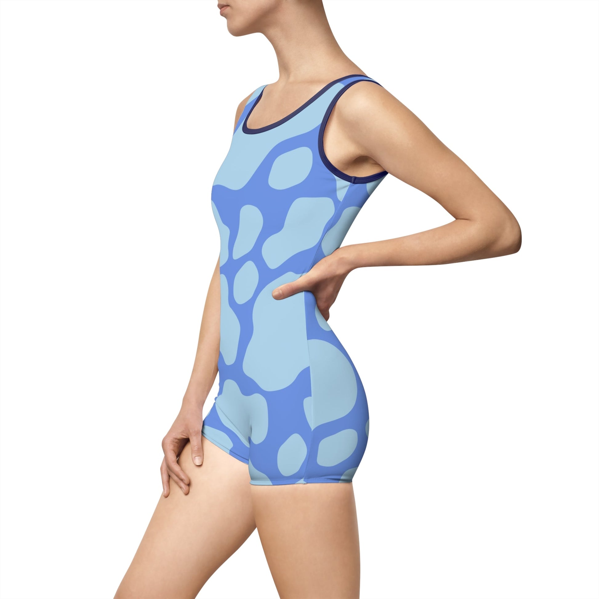 Blue Abstract One Piece Swimsuit with Shorts, Artsulli - Art is Long, Life is Short, All Over Prints, , , , , , , 
