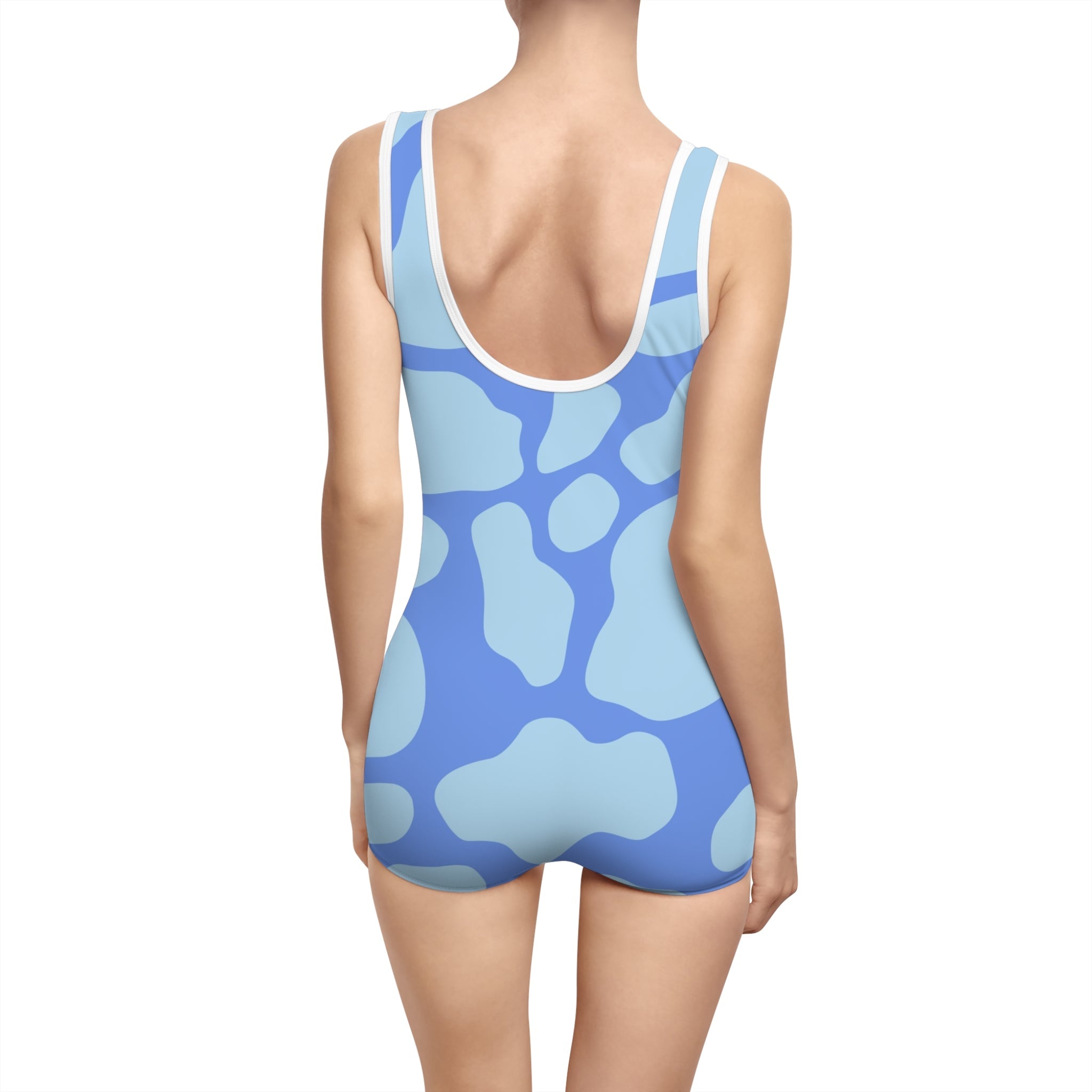 Blue Abstract One Piece Swimsuit with Shorts, Artsulli - Art is Long, Life is Short, All Over Prints, , , , , , , 