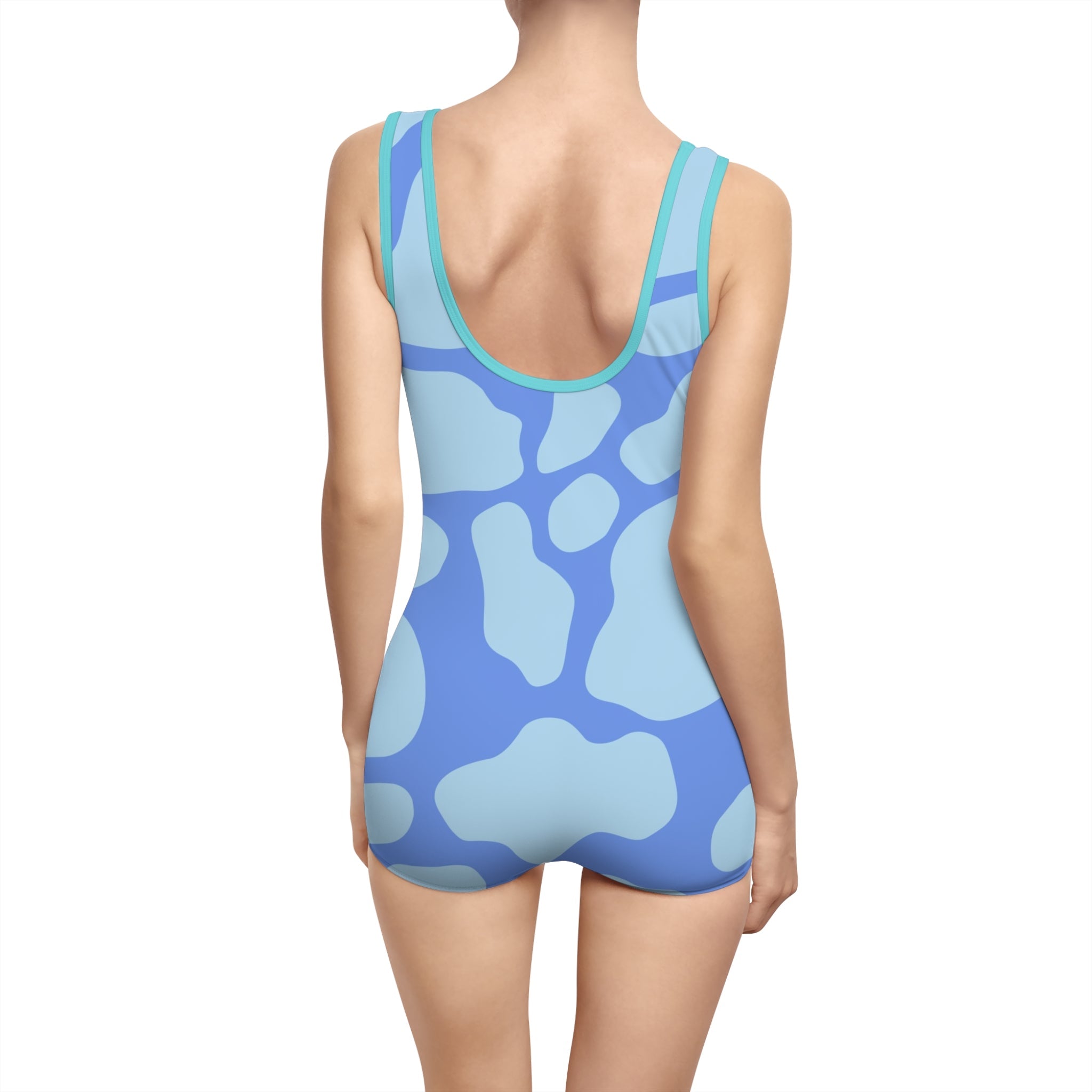 Blue Abstract One Piece Swimsuit with Shorts, Artsulli - Art is Long, Life is Short, All Over Prints, , , , , , , 