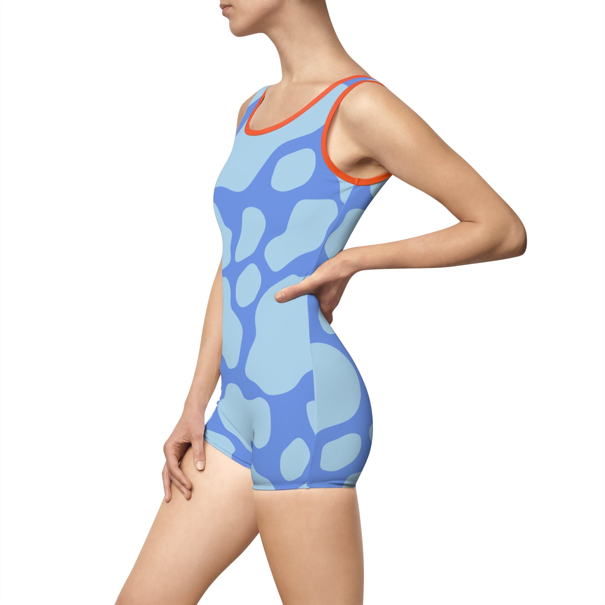 Blue Abstract One Piece Swimsuit with Shorts, Artsulli - Art is Long, Life is Short, All Over Prints, , , , , , , 