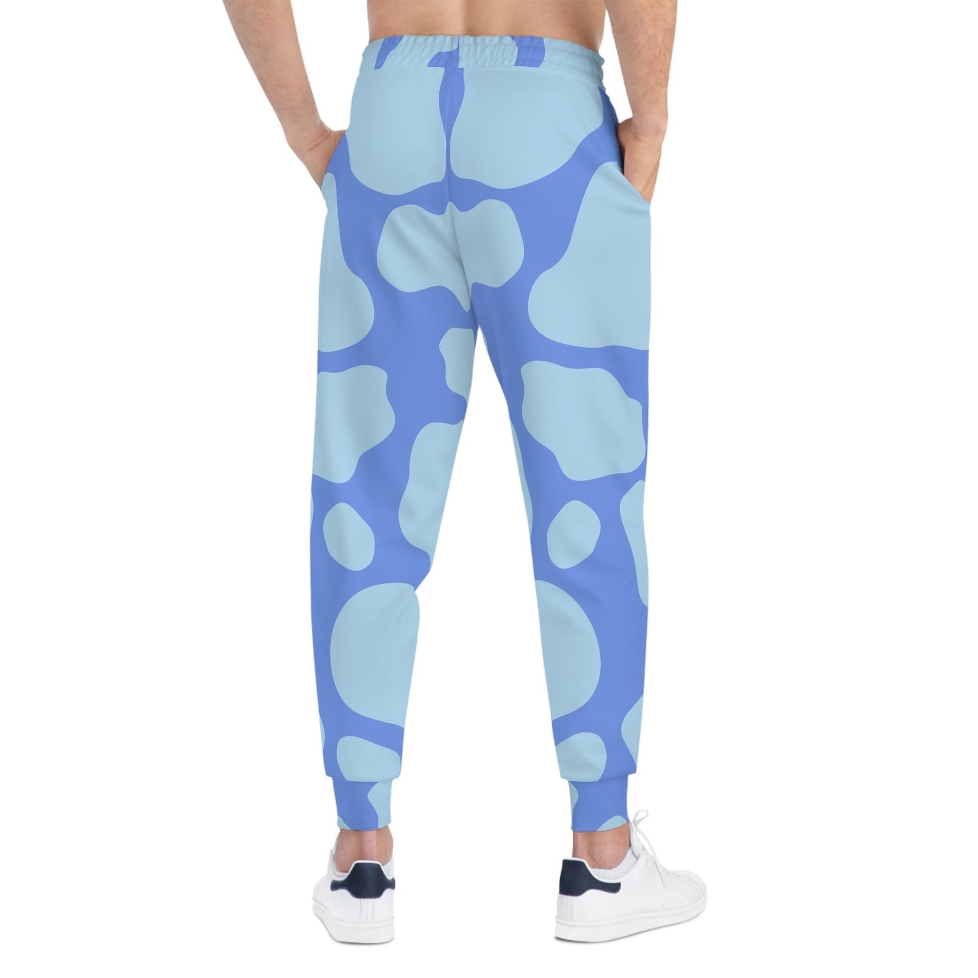 Blue and Light Blue Cow Print Joggers, Artsulli - Art is Long, Life is Short, All Over Prints, , , , , , , 