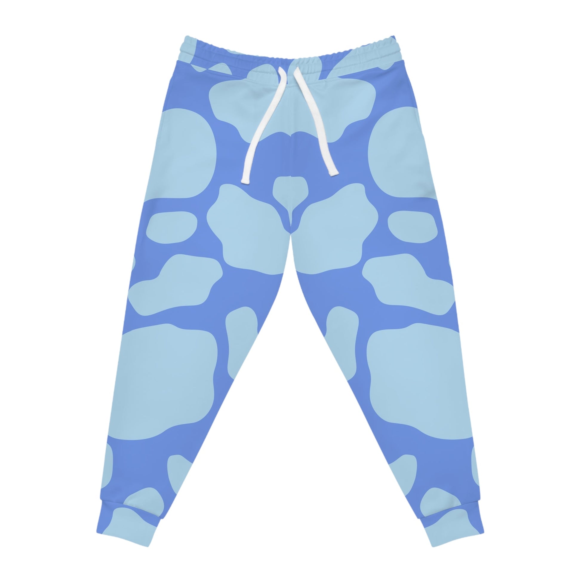 Blue and Light Blue Cow Print Joggers, Artsulli - Art is Long, Life is Short, All Over Prints, Size, S, Color, Seam thread color automatically matched to design, , , 27384500697136434585