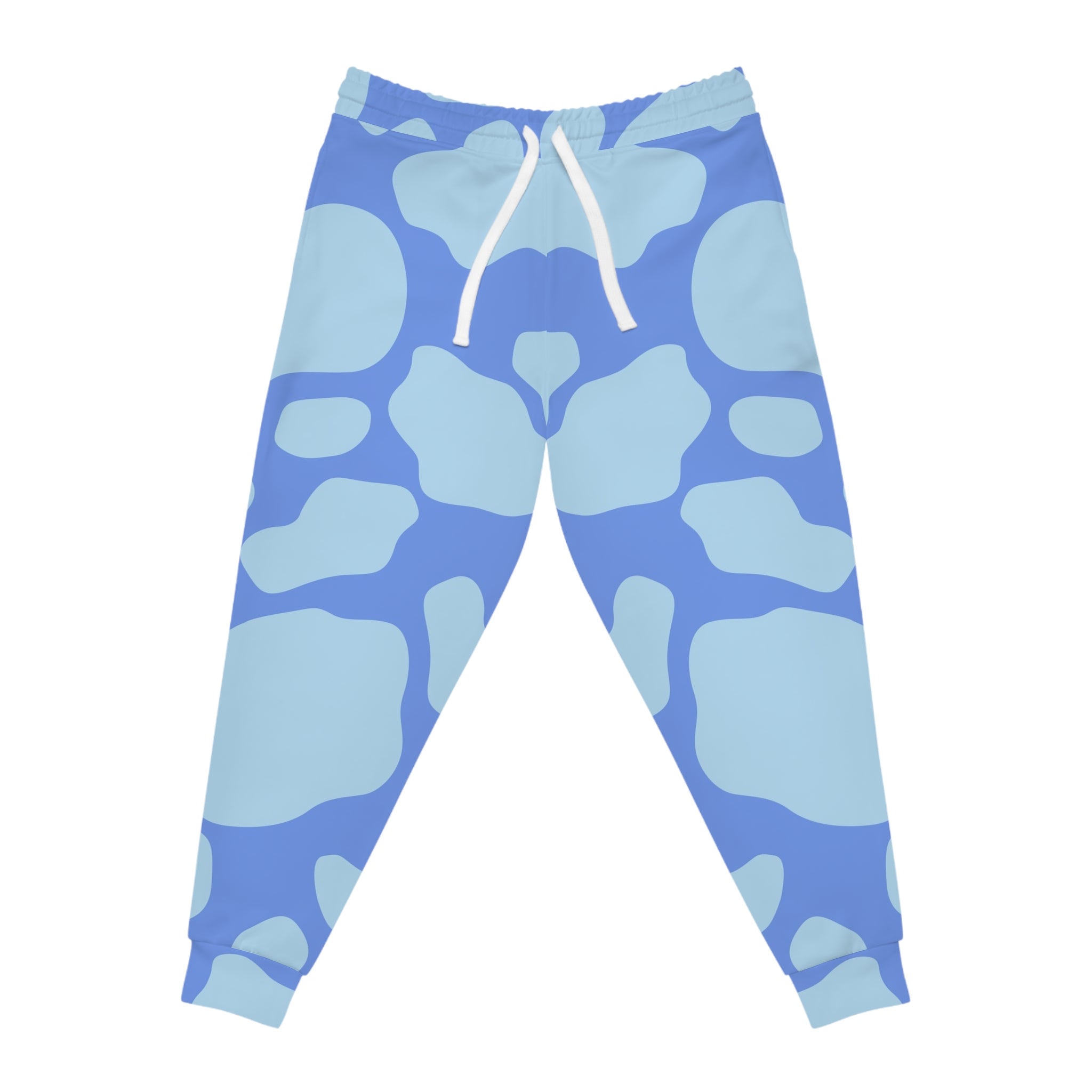 Blue and Light Blue Cow Print Joggers, Artsulli - Art is Long, Life is Short, All Over Prints, Size, S, Color, Seam thread color automatically matched to design, , , 27384500697136434585