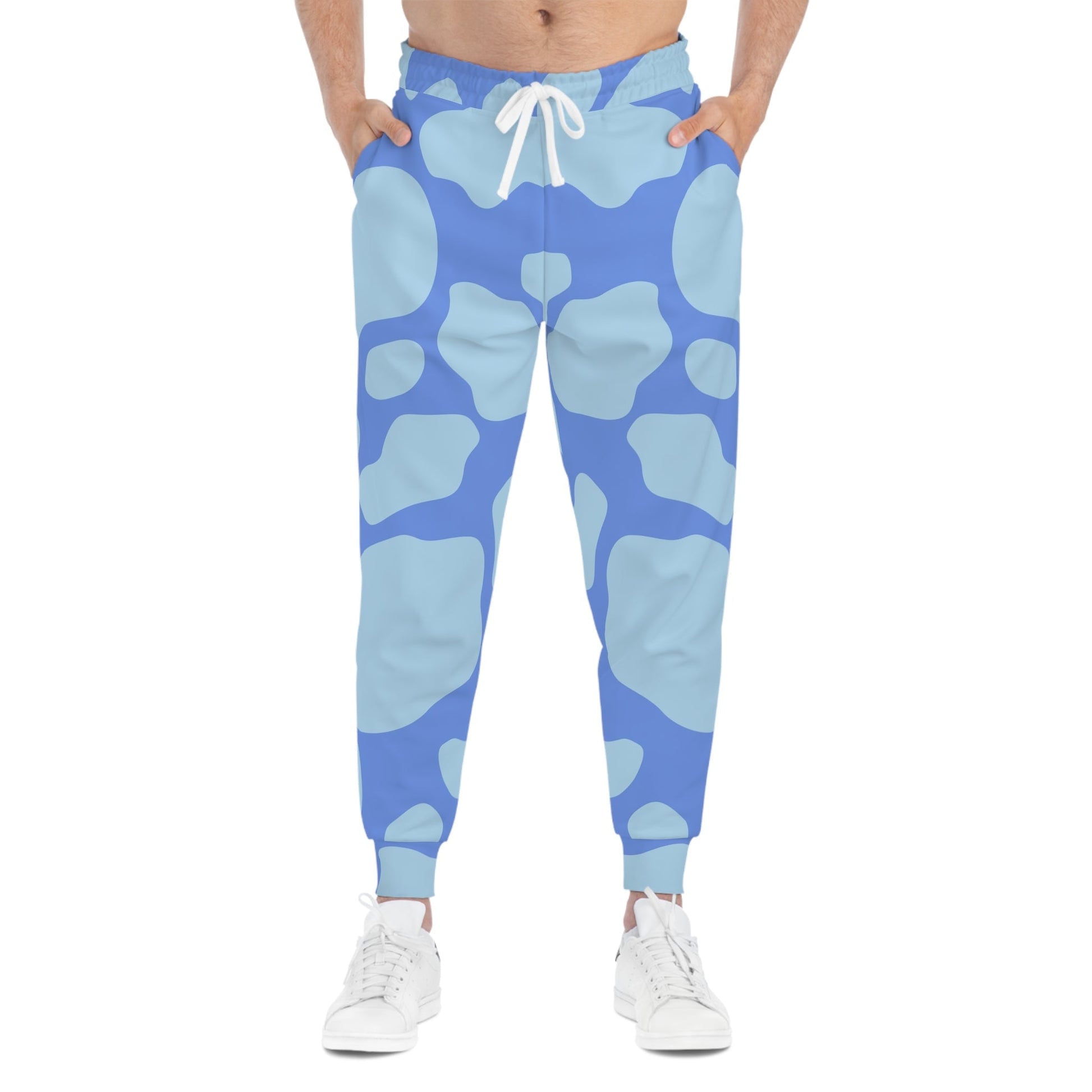 Blue and Light Blue Cow Print Joggers, Artsulli - Art is Long, Life is Short, All Over Prints, , , , , , , 