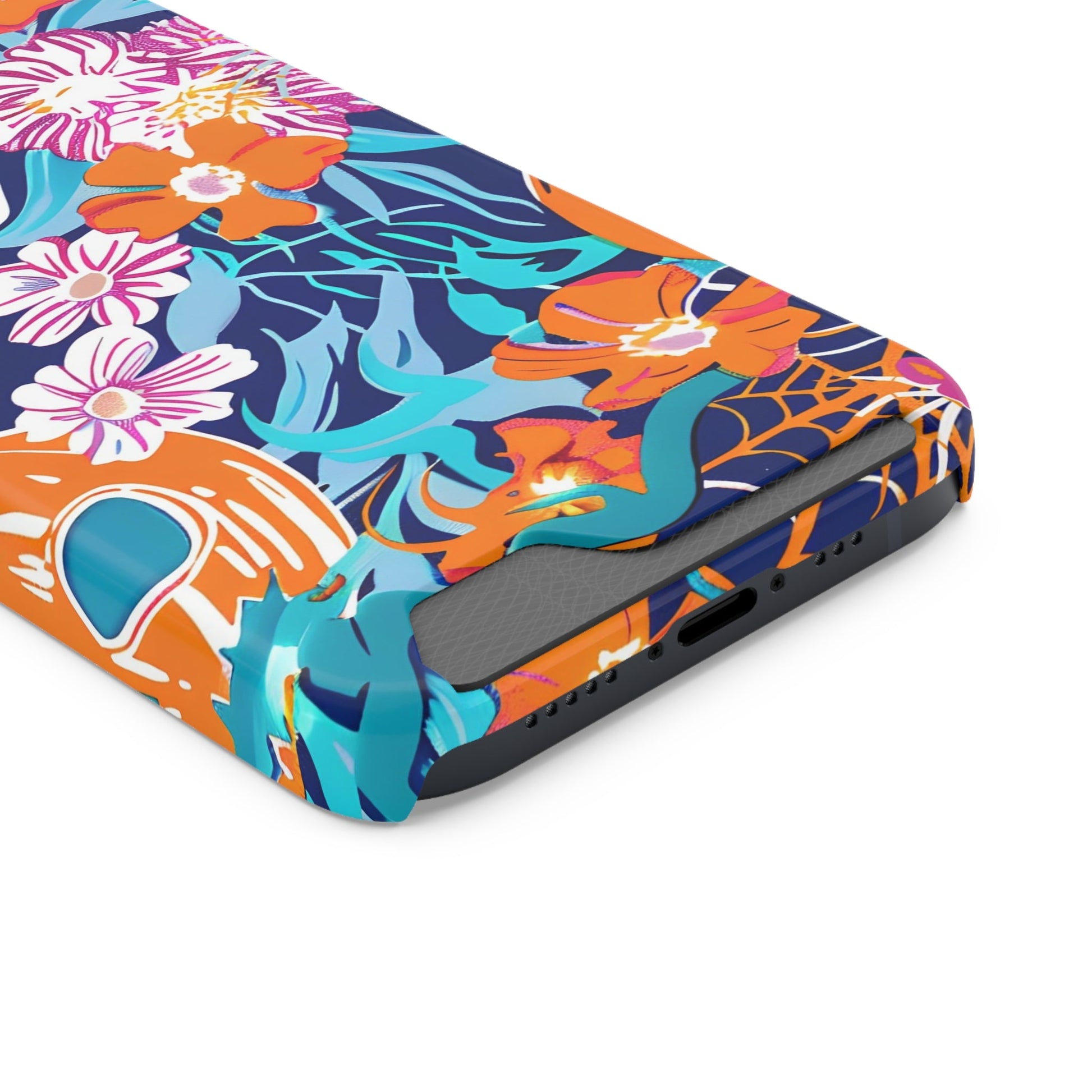Blue and Orange Floral Skull Card Case, Artsulli - Art is Long, Life is Short, Phone Case, , , , , , , 