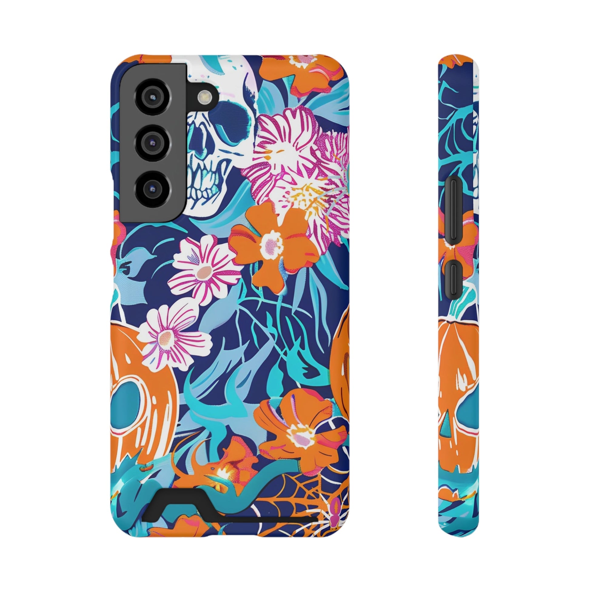 Blue and Orange Floral Skull Card Case, Artsulli - Art is Long, Life is Short, Phone Case, Size, Samsung Galaxy S22, Surface, Matte, Shape, With gift packaging, 46710720092785425255