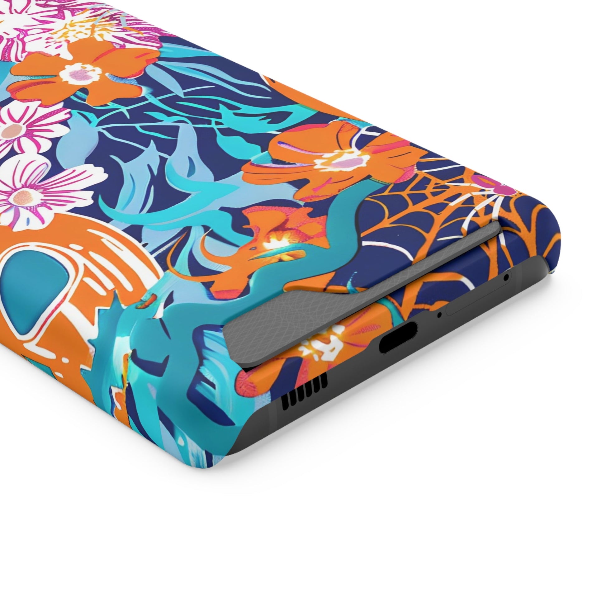 Blue and Orange Floral Skull Card Case, Artsulli - Art is Long, Life is Short, Phone Case, , , , , , , 
