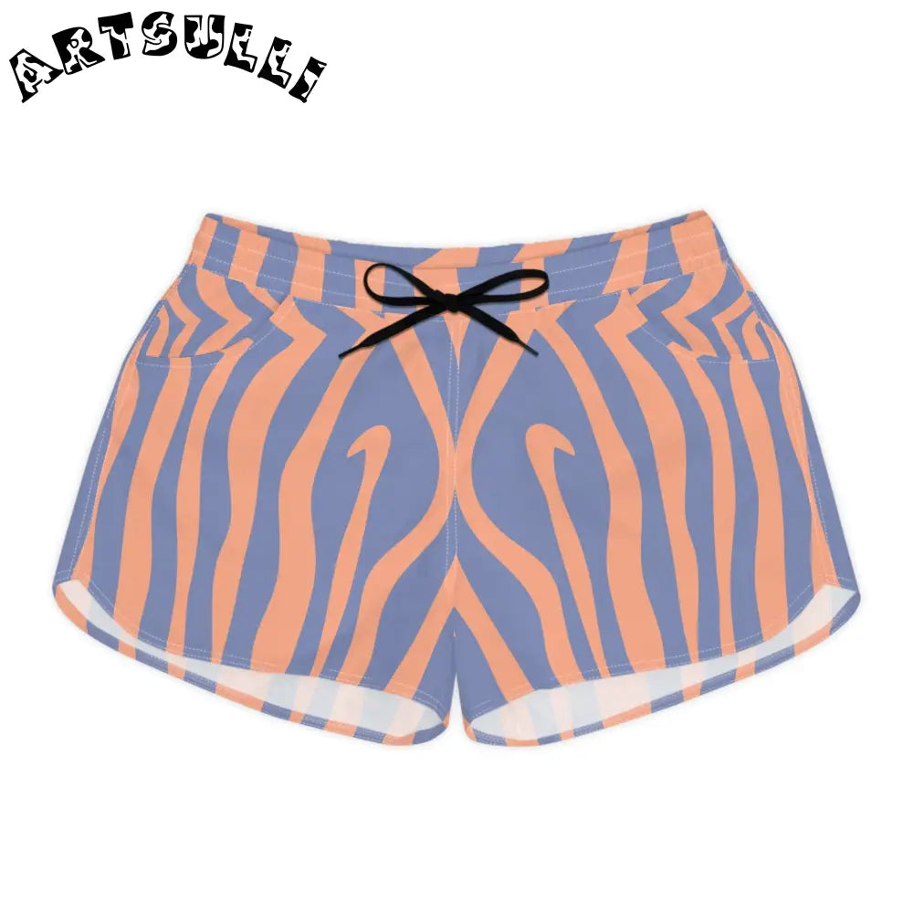 Blue and Orange Zebra Stripes Athletic Shorts, Artsulli - Art is Long, Life is Short, All Over Prints, Size, S, Color, Black drawstring, , , 24008665836618605301