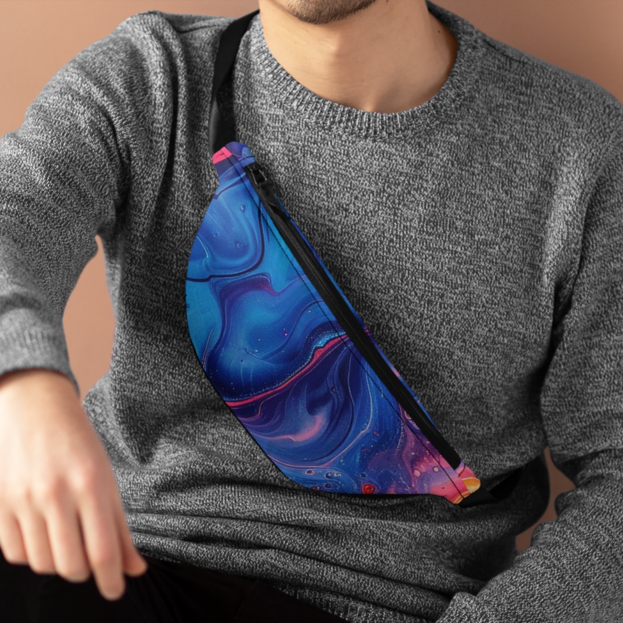 Blue and Pink Swirl Fanny Pack, Artsulli - Art is Long, Life is Short, Bags, , , , , , , 