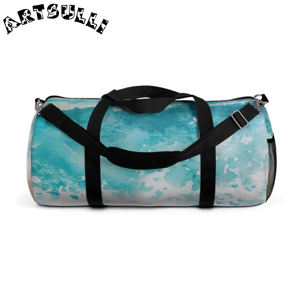 JAKKOUTTHEBXX Blue and White Abstract Wave Duffel Bag 2025