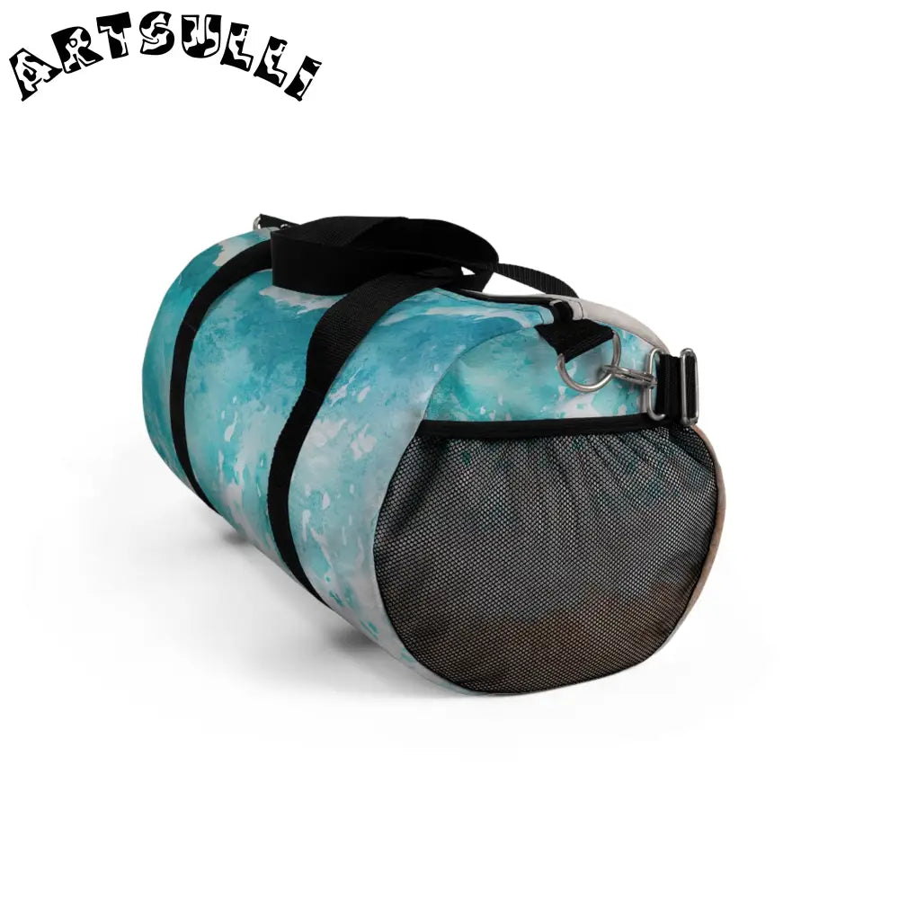 JAKKOUTTHEBXX Blue and White Abstract Wave Duffel Bag 2025