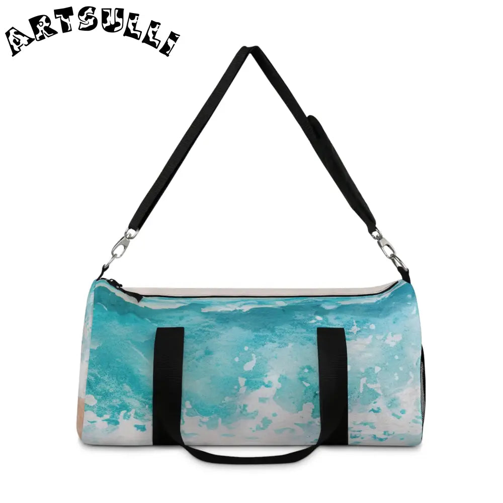 JAKKOUTTHEBXX Blue and White Abstract Wave Duffel Bag 2025