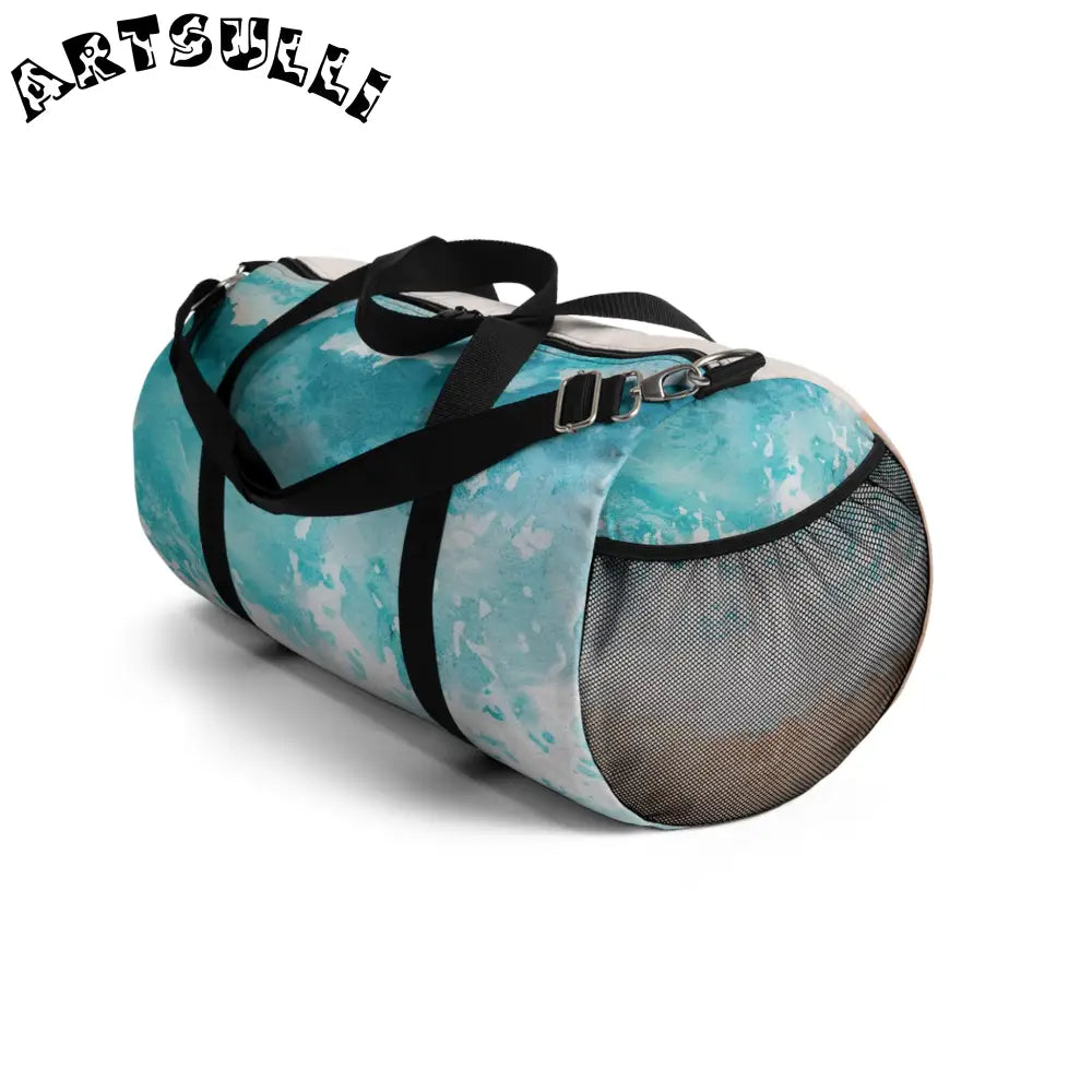 JAKKOUTTHEBXX Blue and White Abstract Wave Duffel Bag 2025