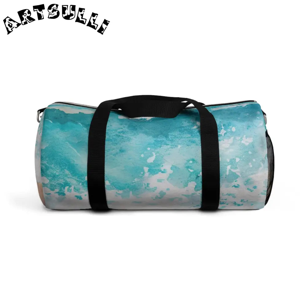 JAKKOUTTHEBXX Blue and White Abstract Wave Duffel Bag 2025