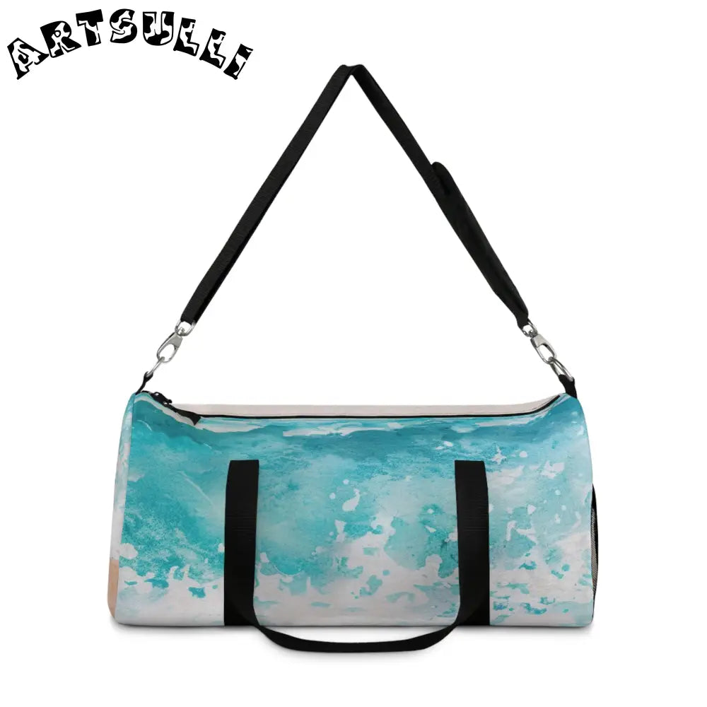 JAKKOUTTHEBXX Blue and White Abstract Wave Duffel Bag 2025