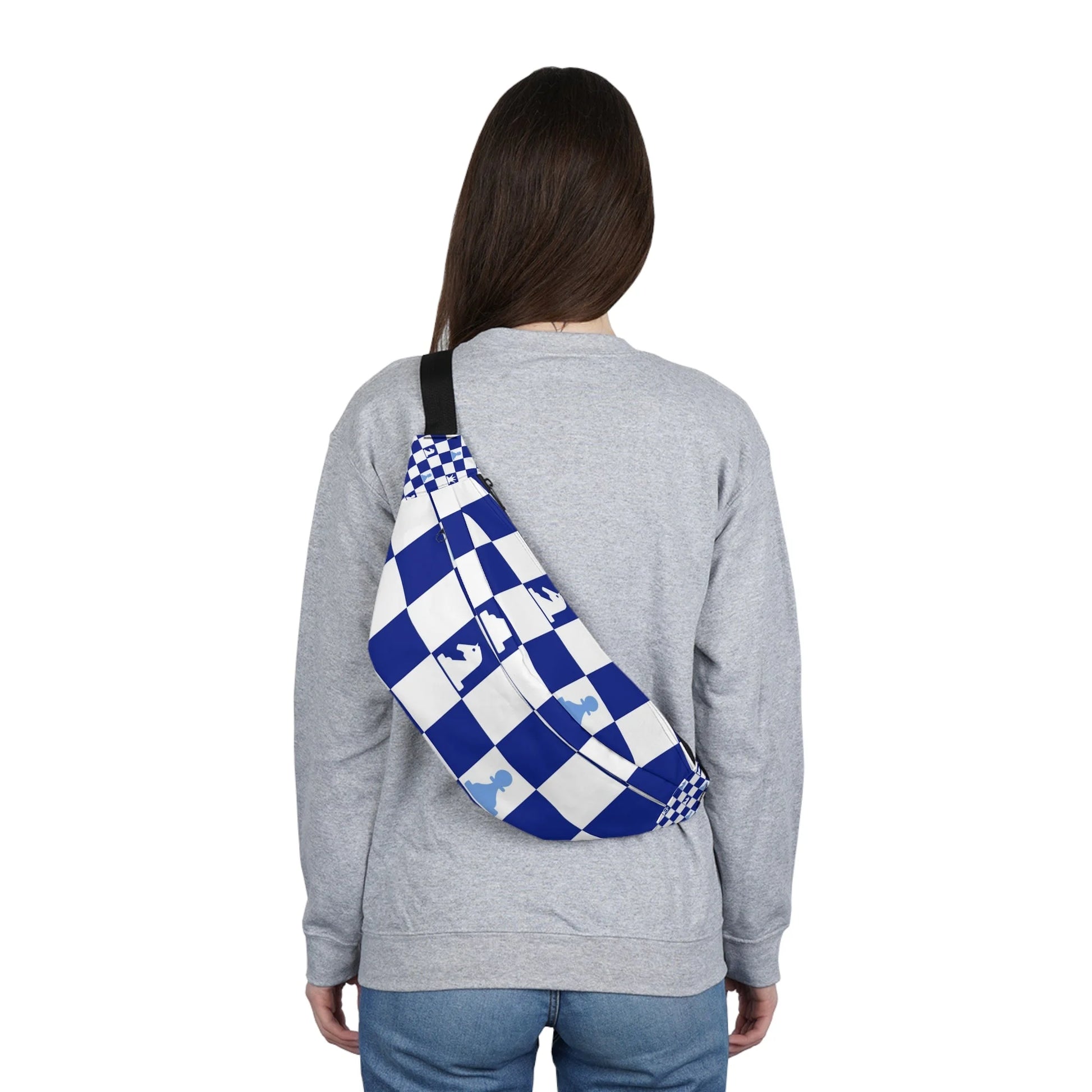 Blue and White Checkered Chess Fanny Pack, Artsulli - Art is Long, Life is Short, Bags, , , , , , , 