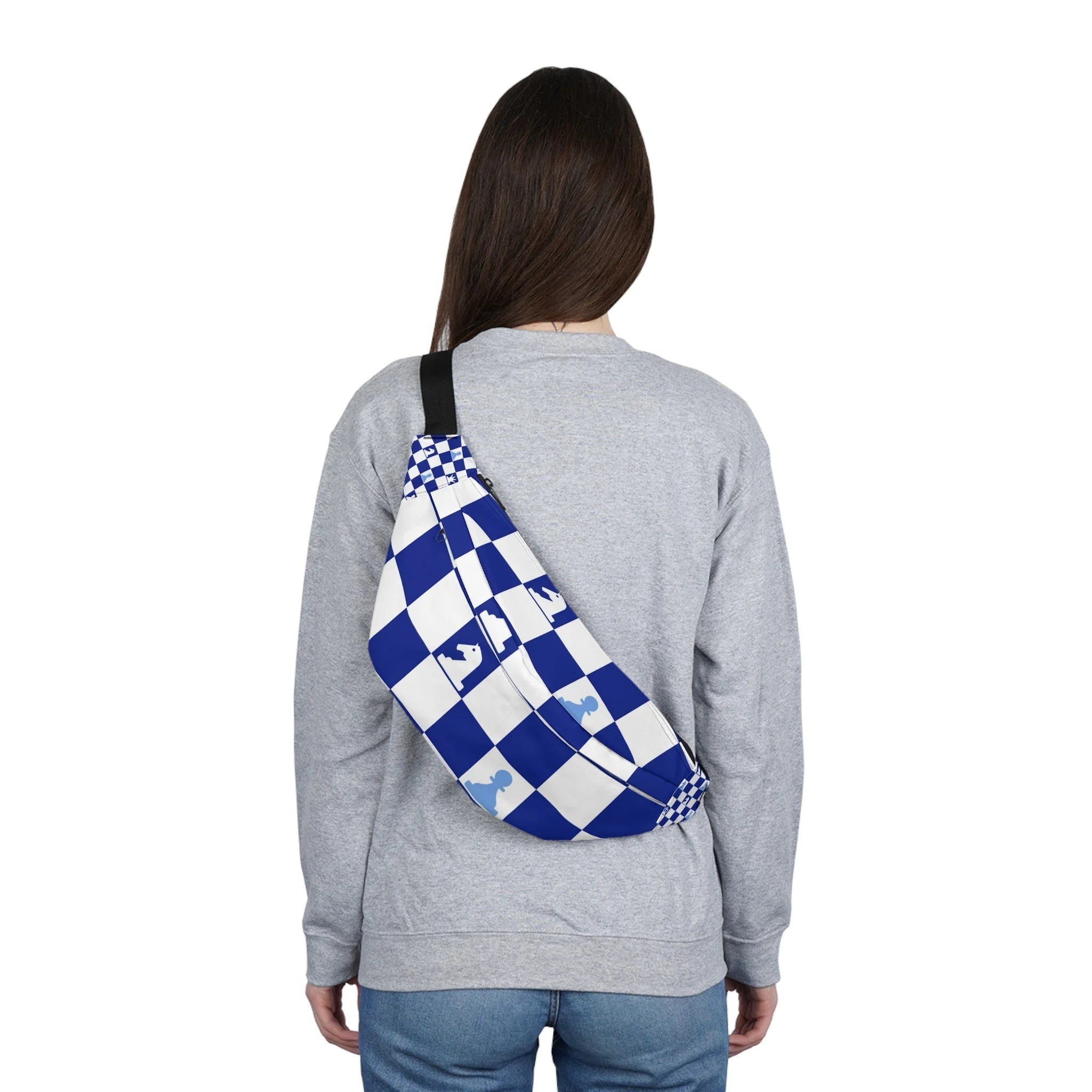 Blue and White Checkered Chess Fanny Pack, Artsulli - Art is Long, Life is Short, Bags, , , , , , , 