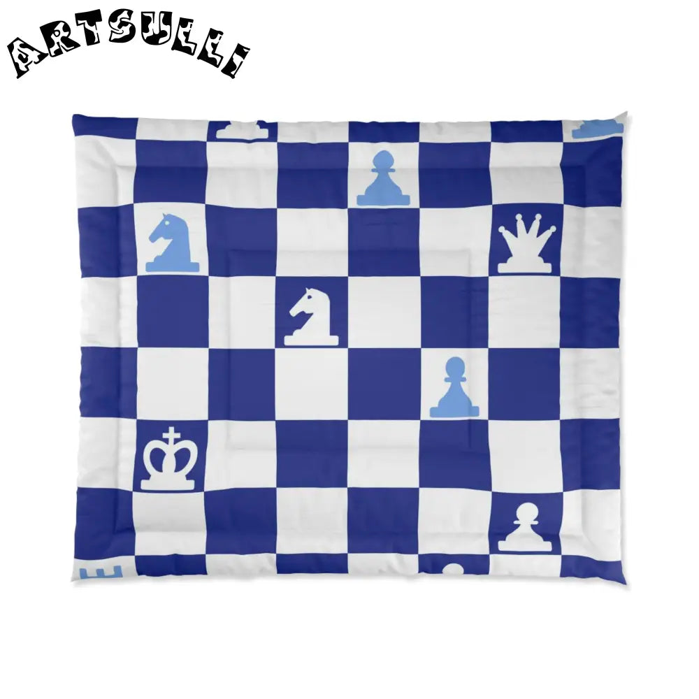 Blue and White Checkered Comforter, Artsulli - Art is Long, Life is Short, Home Decor, Size, 104" × 88", , , , , 58209424730734448080