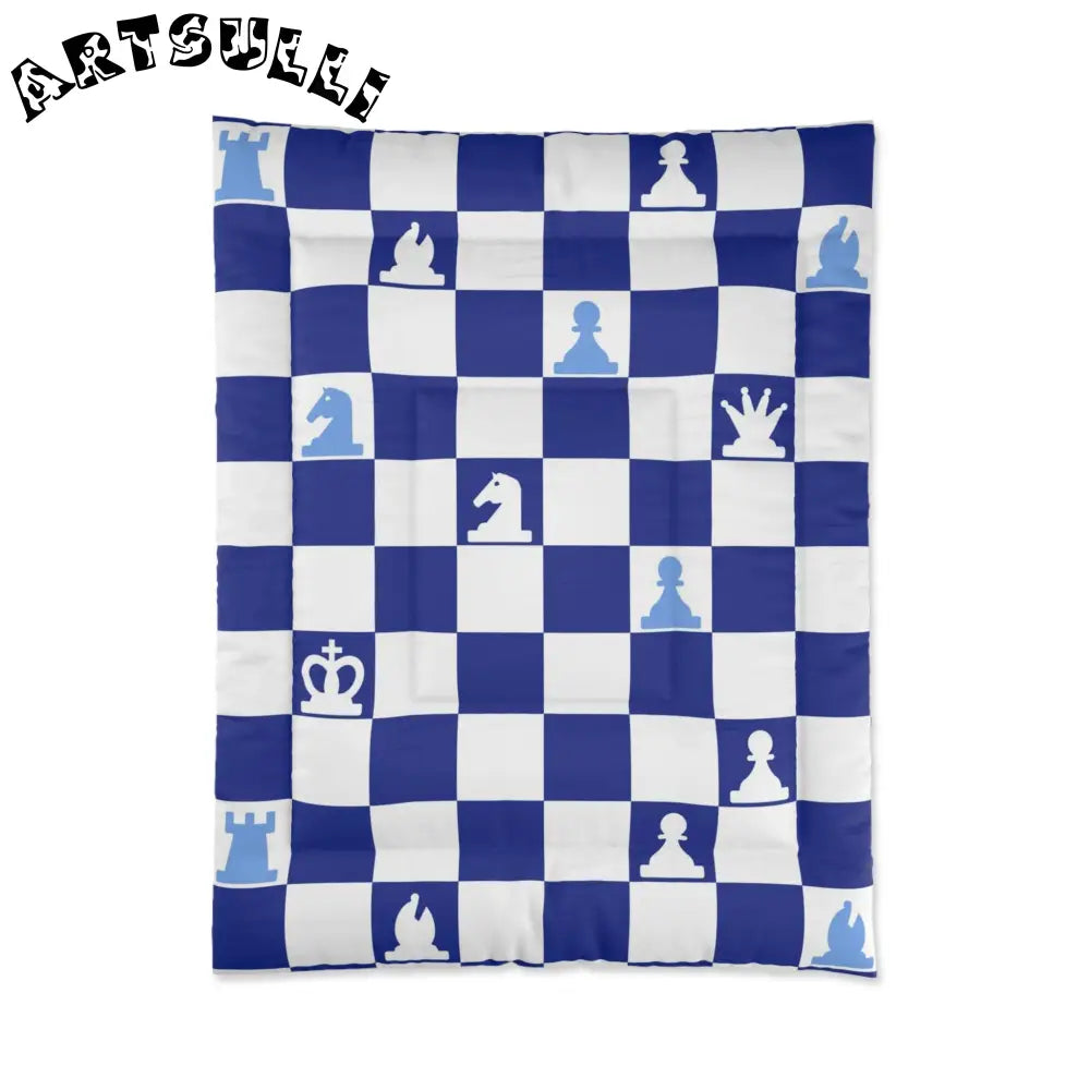 Blue and White Checkered Comforter, Artsulli - Art is Long, Life is Short, Home Decor, Size, 68" × 88", , , , , 33746823796584102060