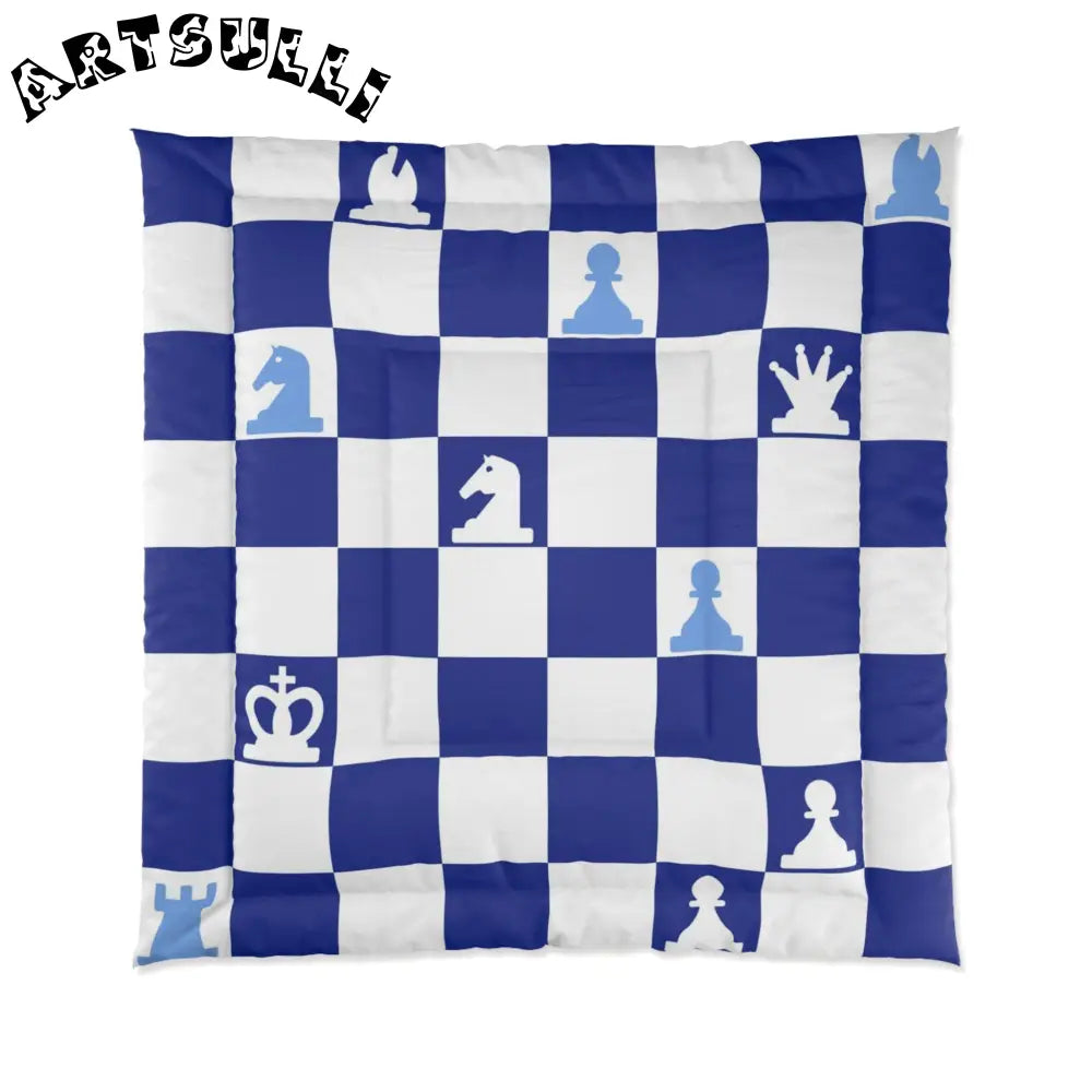Blue and White Checkered Comforter, Artsulli - Art is Long, Life is Short, Home Decor, Size, 88" × 88", , , , , 50029190051013600508