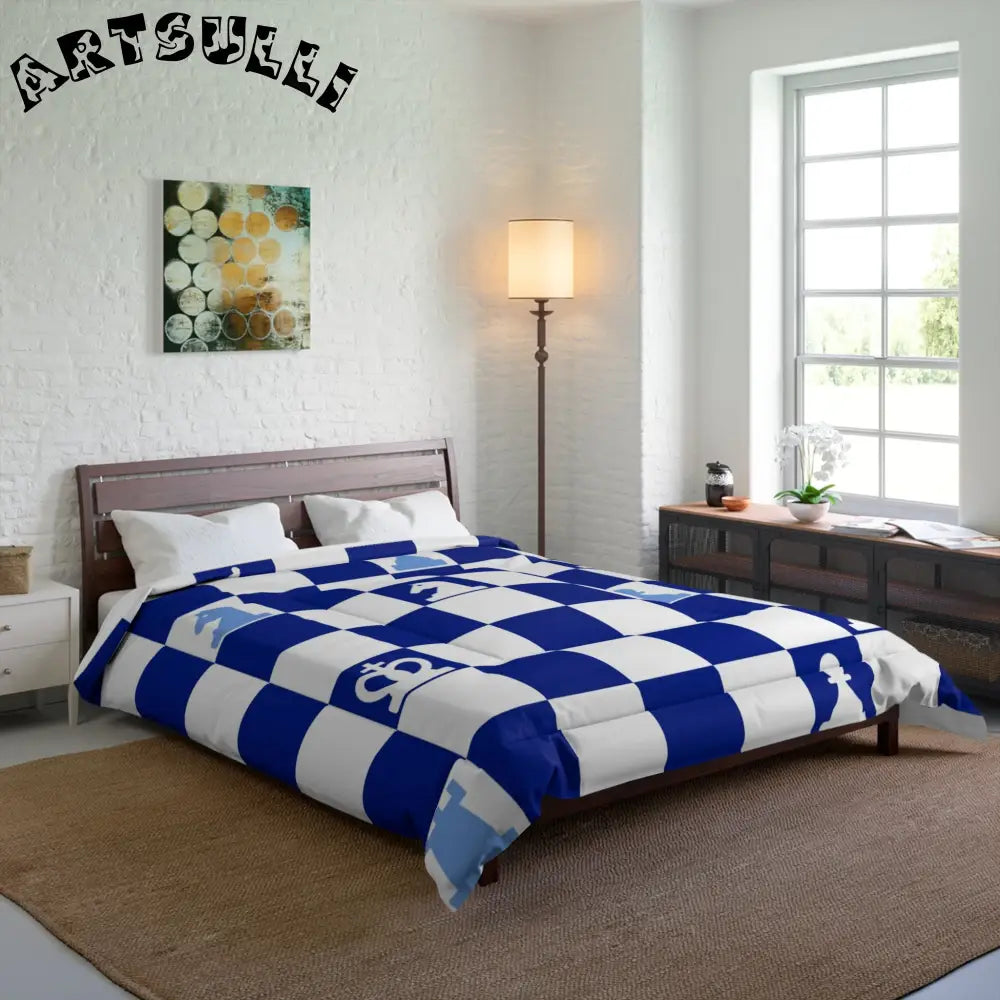 Blue and White Checkered Comforter, Artsulli - Art is Long, Life is Short, Home Decor, , , , , , , 