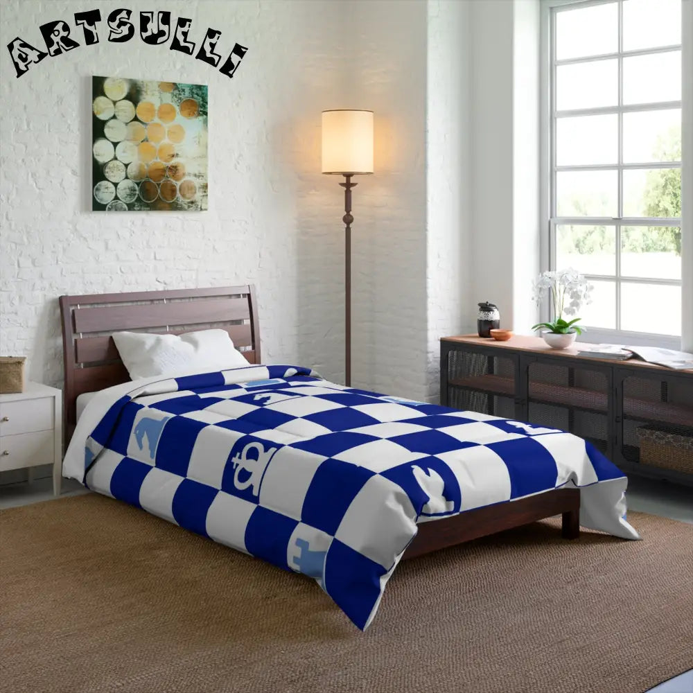 Blue and White Checkered Comforter, Artsulli - Art is Long, Life is Short, Home Decor, , , , , , , 