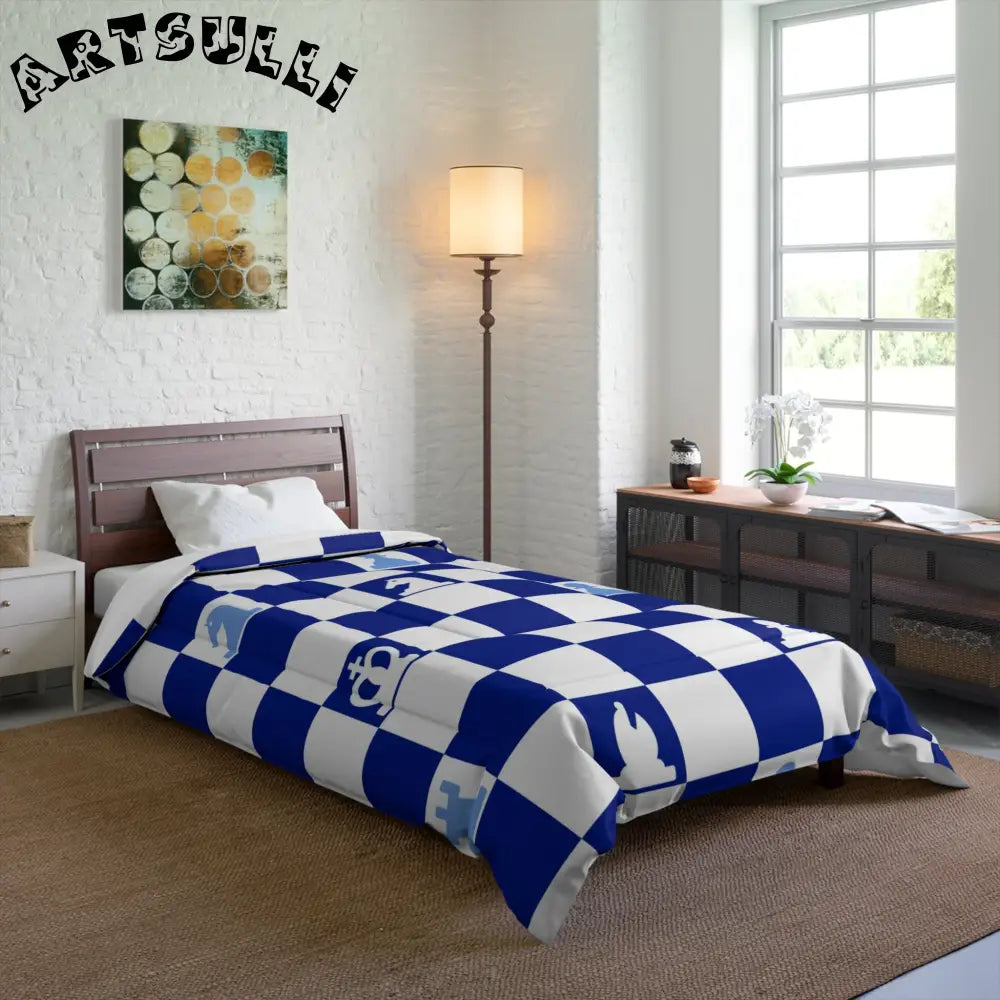 Blue and White Checkered Comforter, Artsulli - Art is Long, Life is Short, Home Decor, , , , , , , 